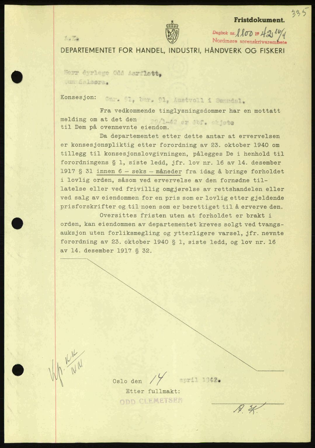 Nordmøre sorenskriveri, AV/SAT-A-4132/1/2/2Ca: Pantebok nr. B89, 1942-1942, Dagboknr: 1100/1942