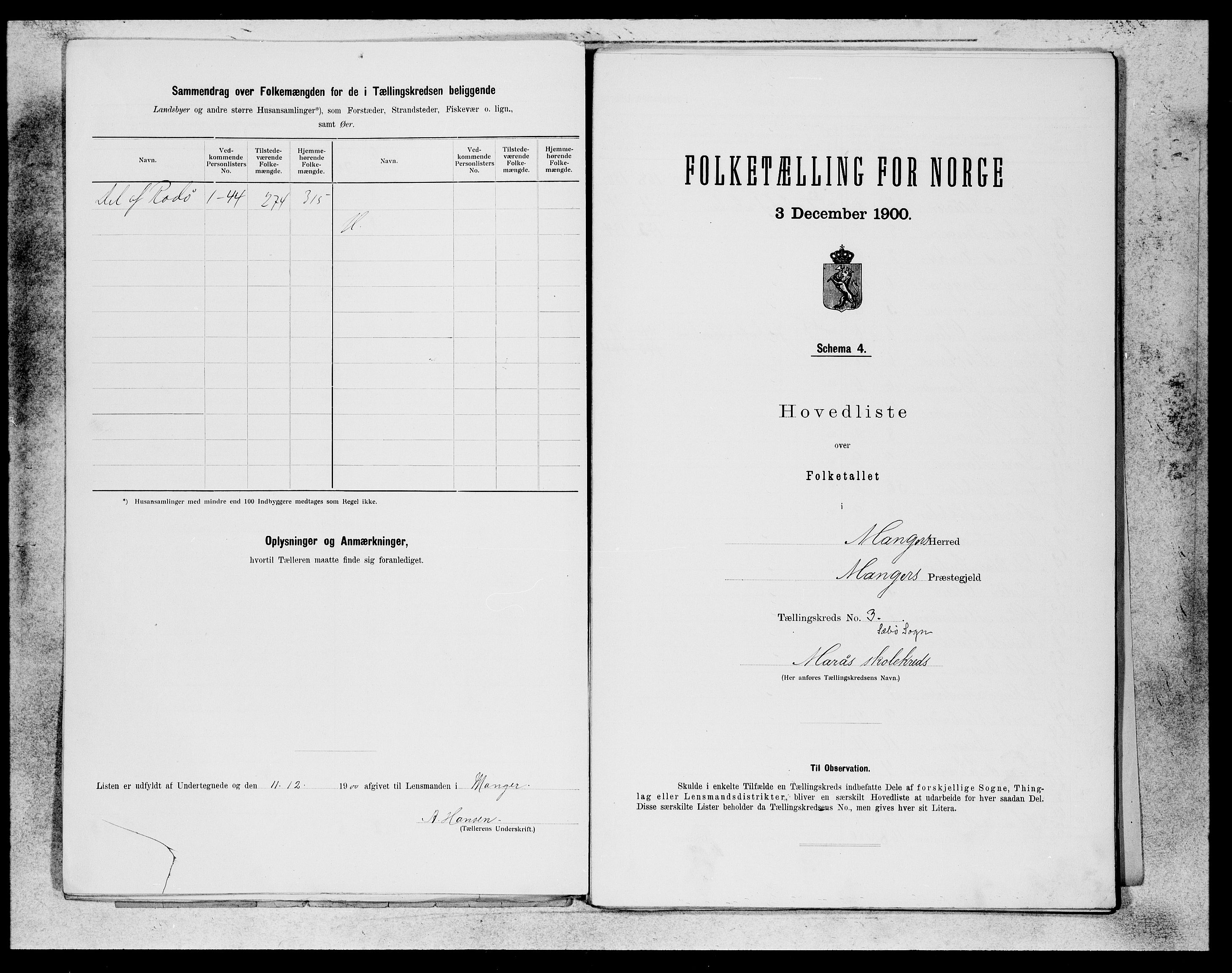 SAB, Folketelling 1900 for 1261 Manger herred, 1900, s. 5