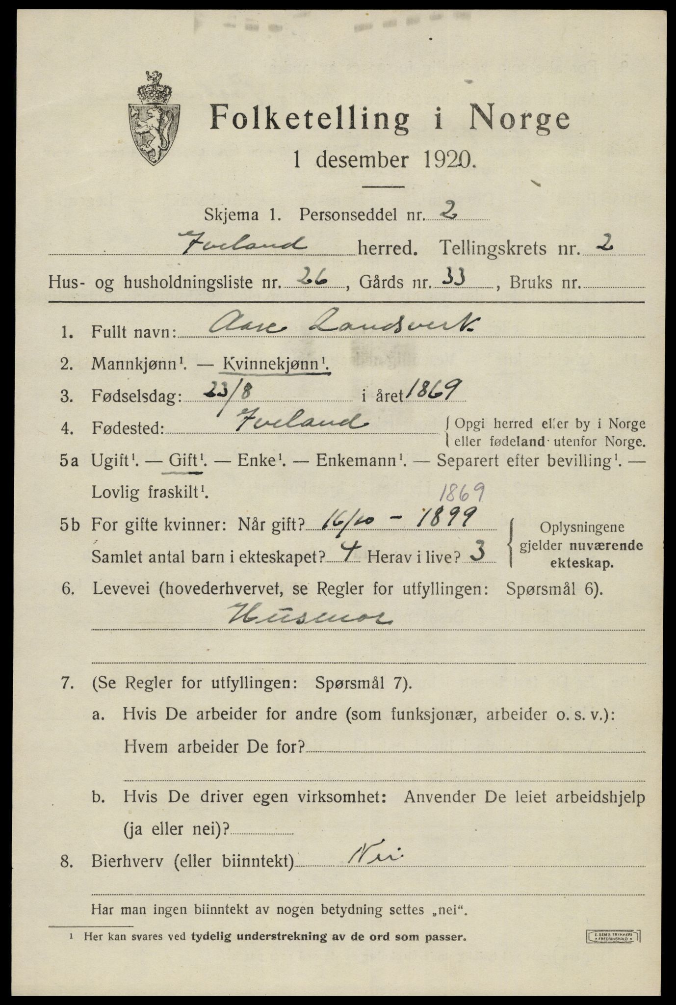 SAK, Folketelling 1920 for 0935 Iveland herred, 1920, s. 927