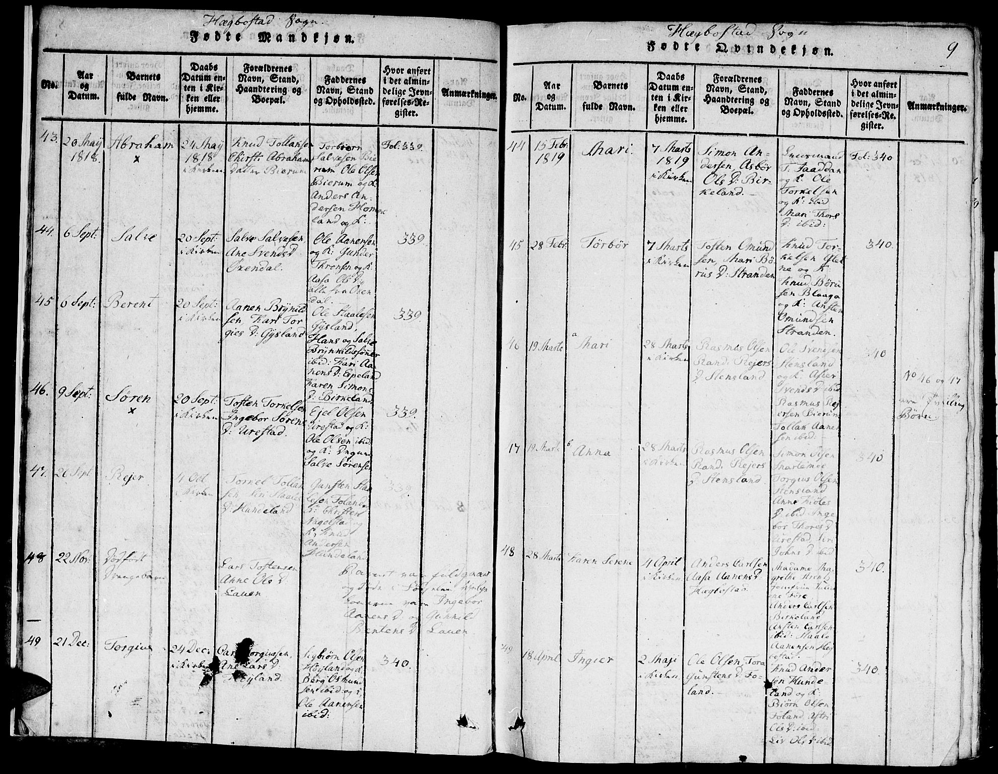 Hægebostad sokneprestkontor, AV/SAK-1111-0024/F/Fa/Faa/L0002: Ministerialbok nr. A 2 /1, 1816-1825, s. 9