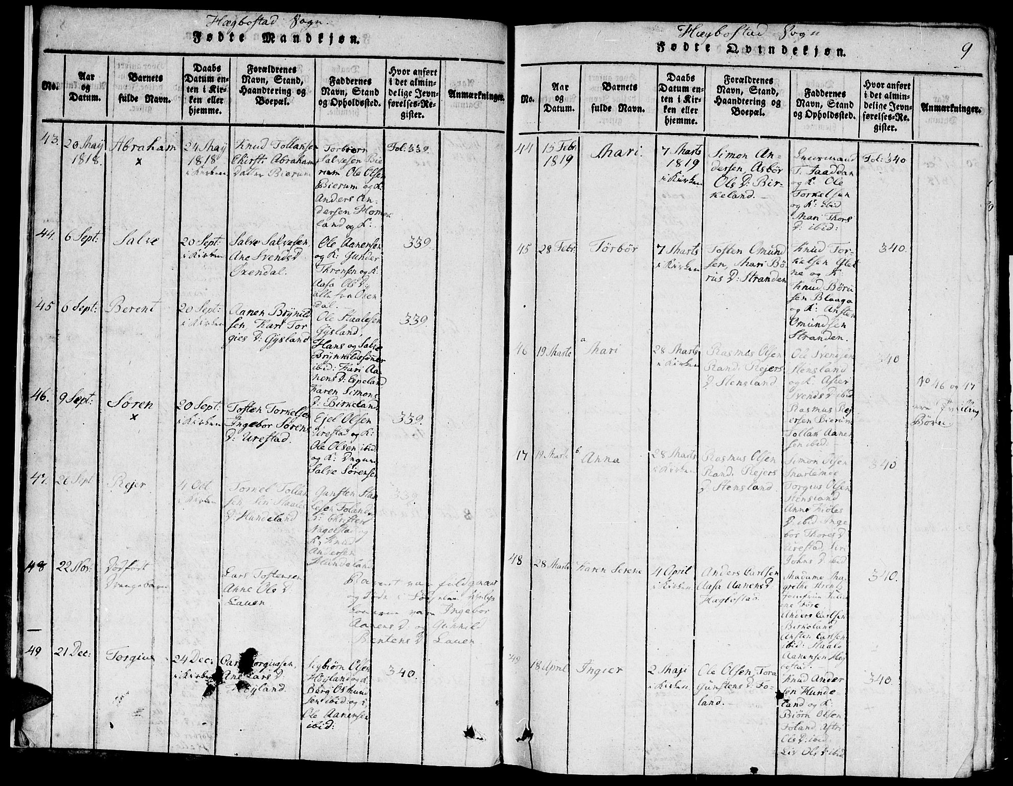 Hægebostad sokneprestkontor, SAK/1111-0024/F/Fa/Faa/L0002: Ministerialbok nr. A 2 /1, 1816-1825, s. 9