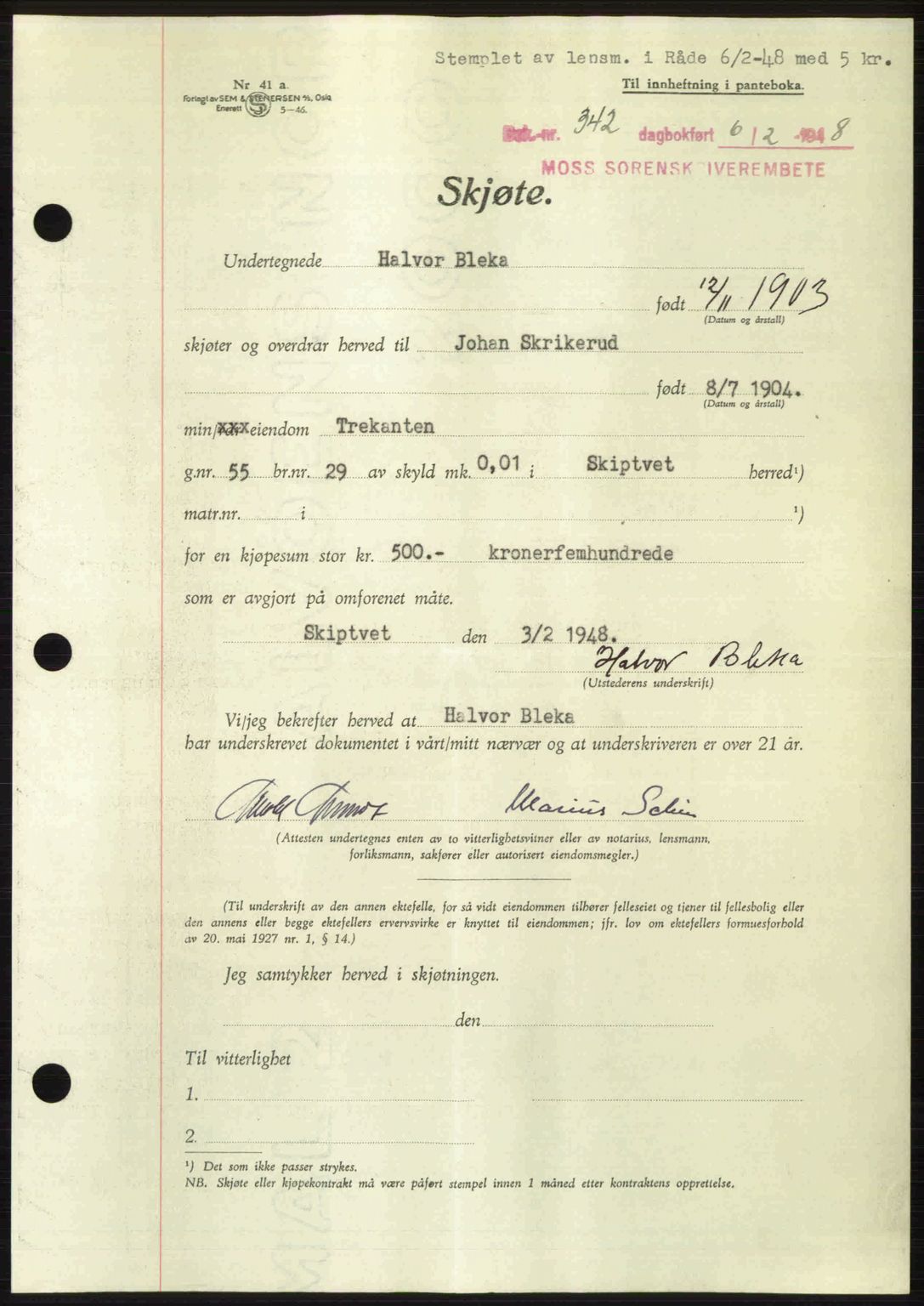 Moss sorenskriveri, SAO/A-10168: Pantebok nr. A2, 1947-1950, Dagboknr: 342/1948