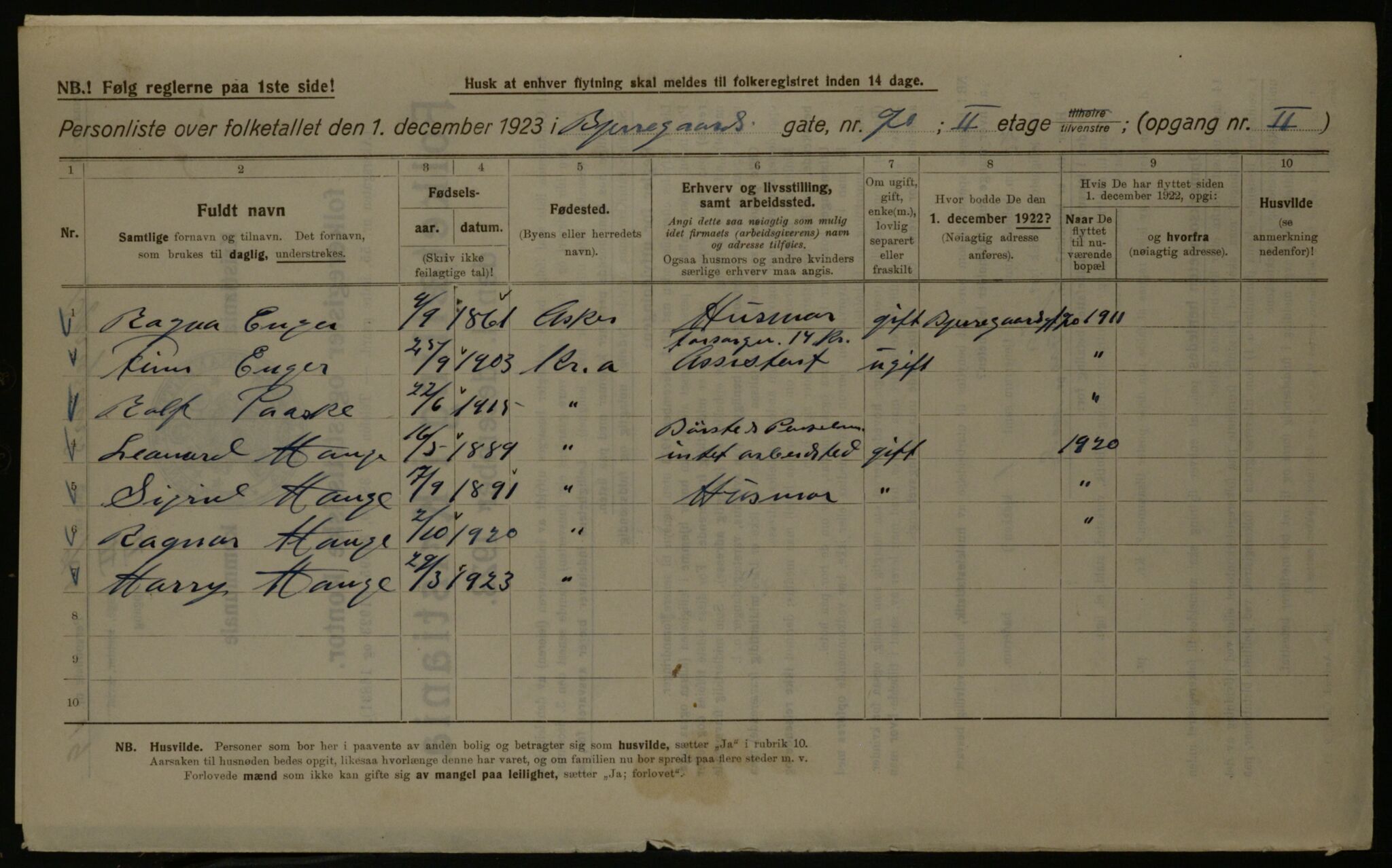 OBA, Kommunal folketelling 1.12.1923 for Kristiania, 1923, s. 7458