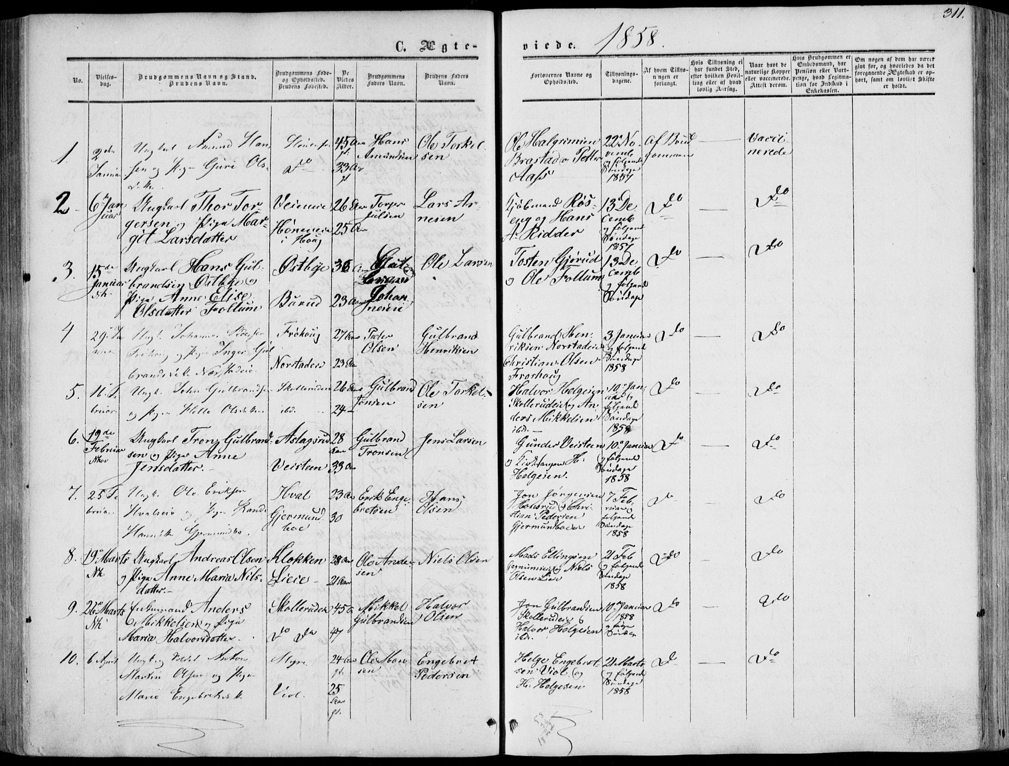 Norderhov kirkebøker, AV/SAKO-A-237/F/Fa/L0012: Ministerialbok nr. 12, 1856-1865, s. 311