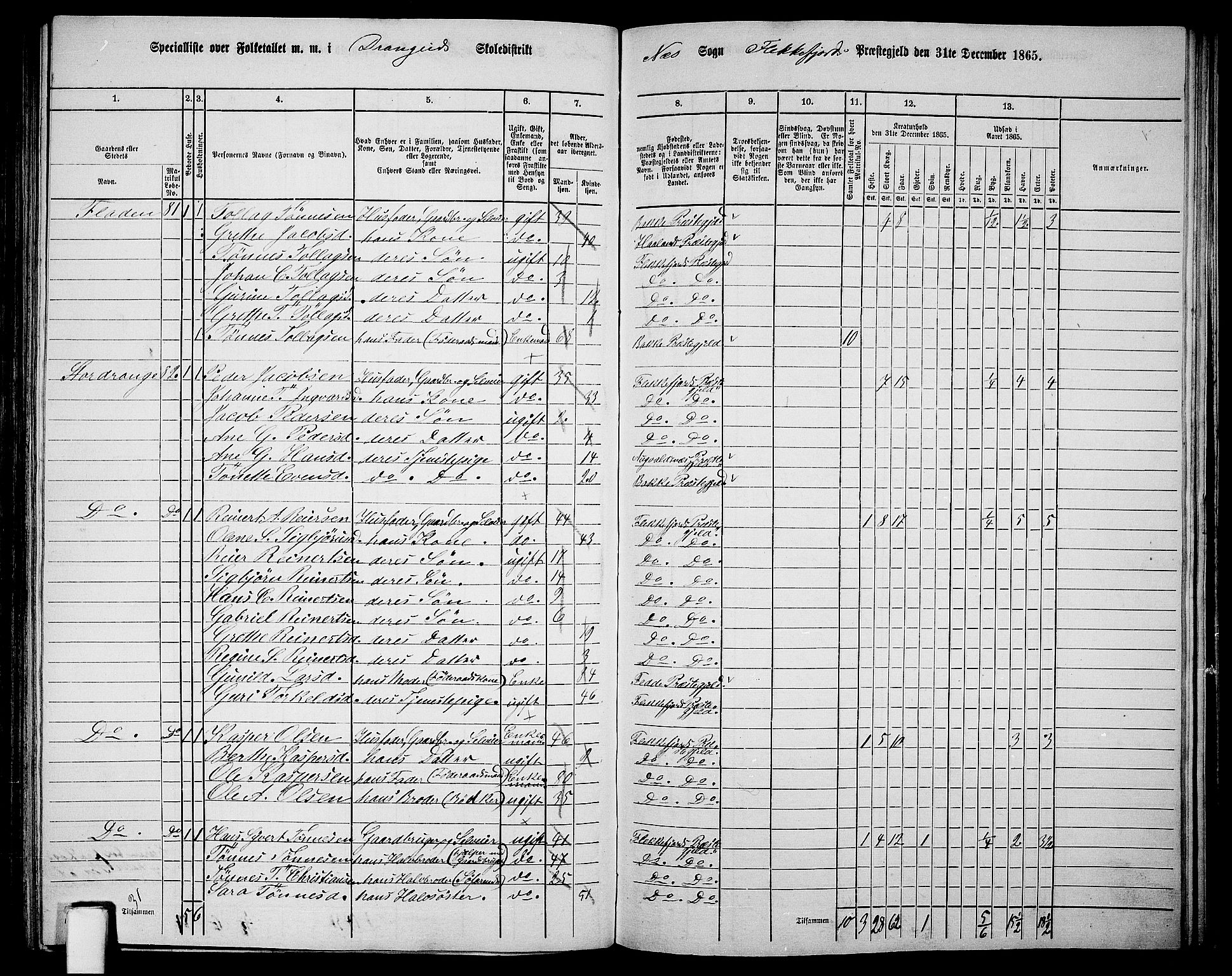 RA, Folketelling 1865 for 1042L Flekkefjord prestegjeld, Nes sokn og Hidra sokn, 1865, s. 141