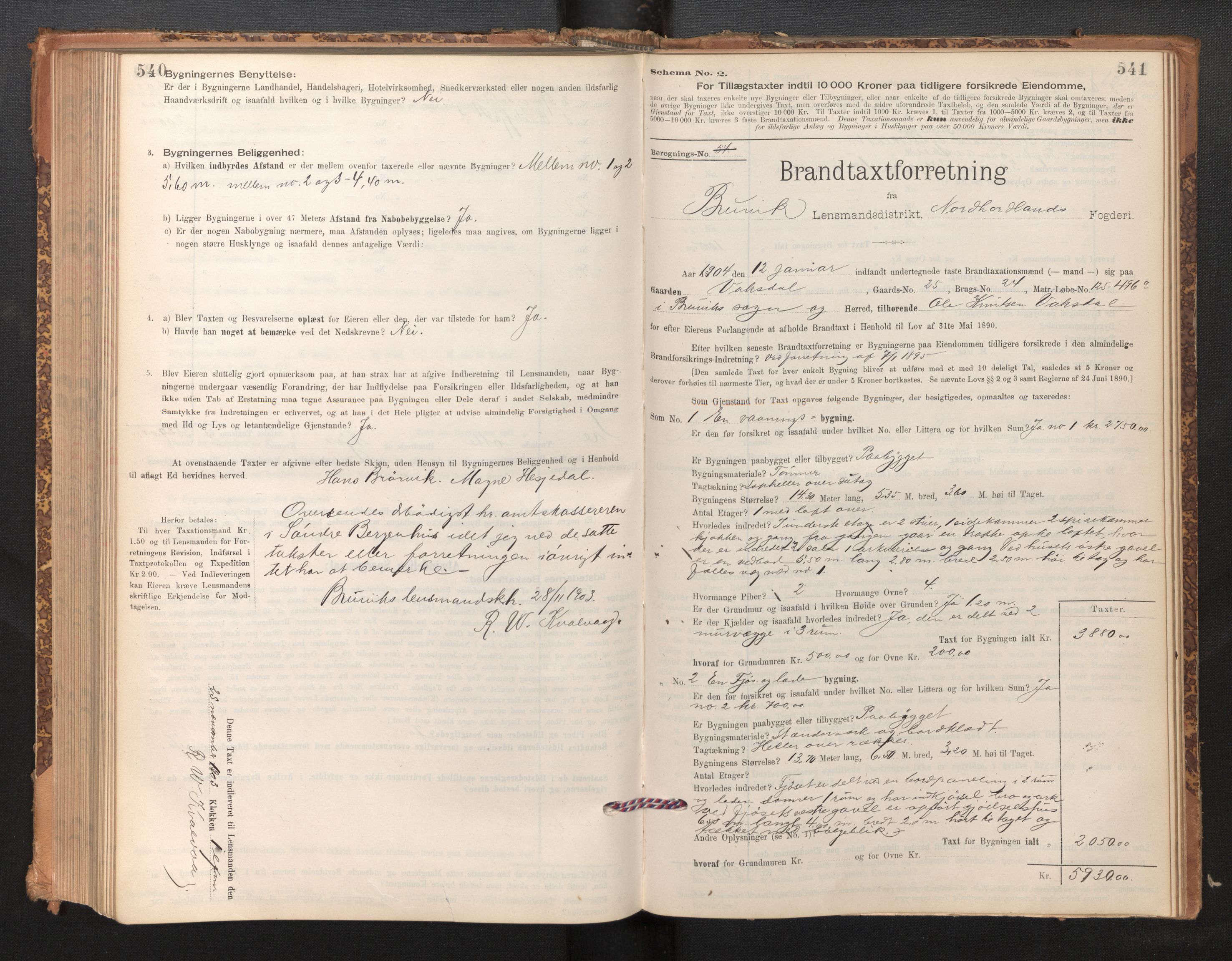 Lensmannen i Bruvik, SAB/A-31301/0012/L0006: Branntakstprotokoll, skjematakst, 1894-1906, s. 540-541