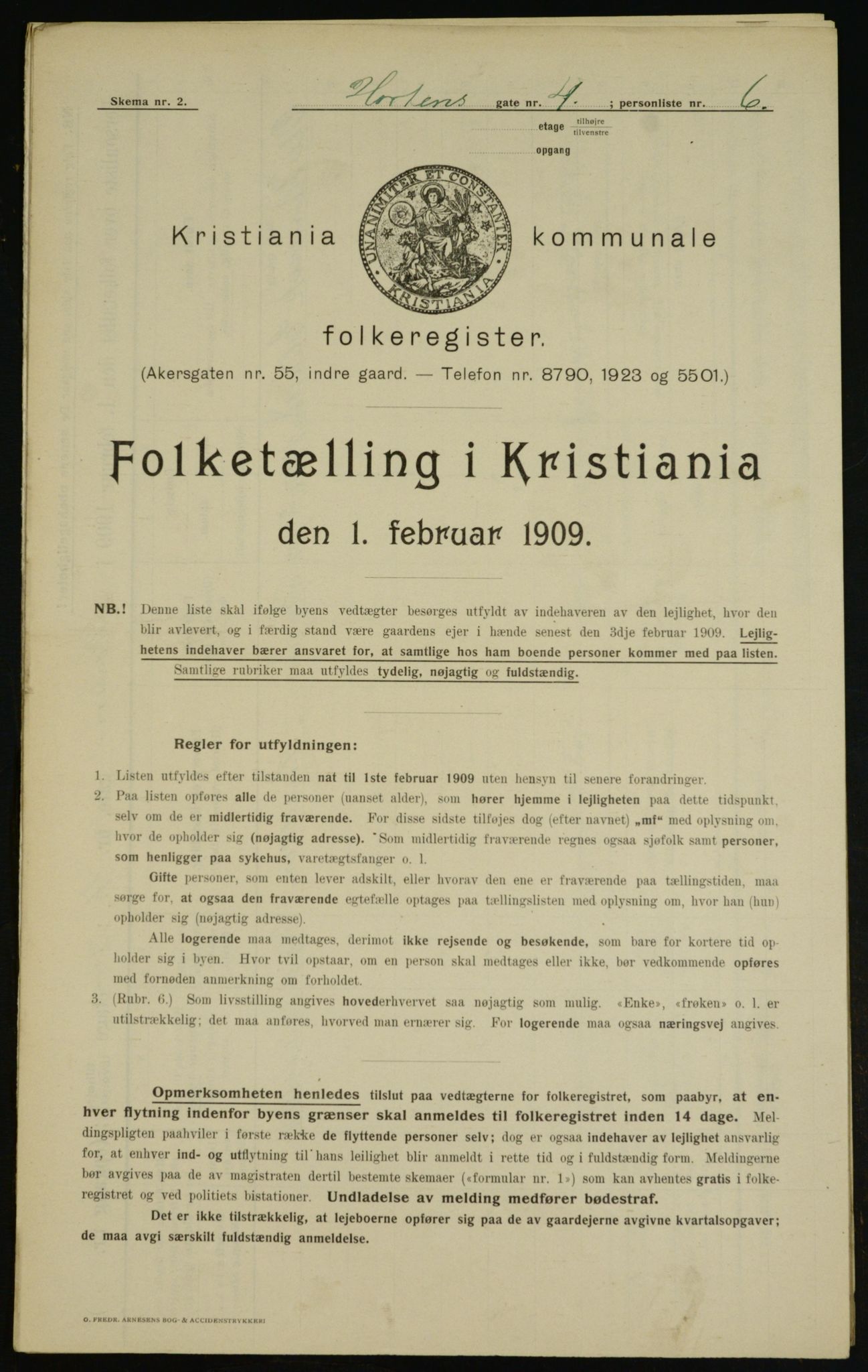 OBA, Kommunal folketelling 1.2.1909 for Kristiania kjøpstad, 1909, s. 37572