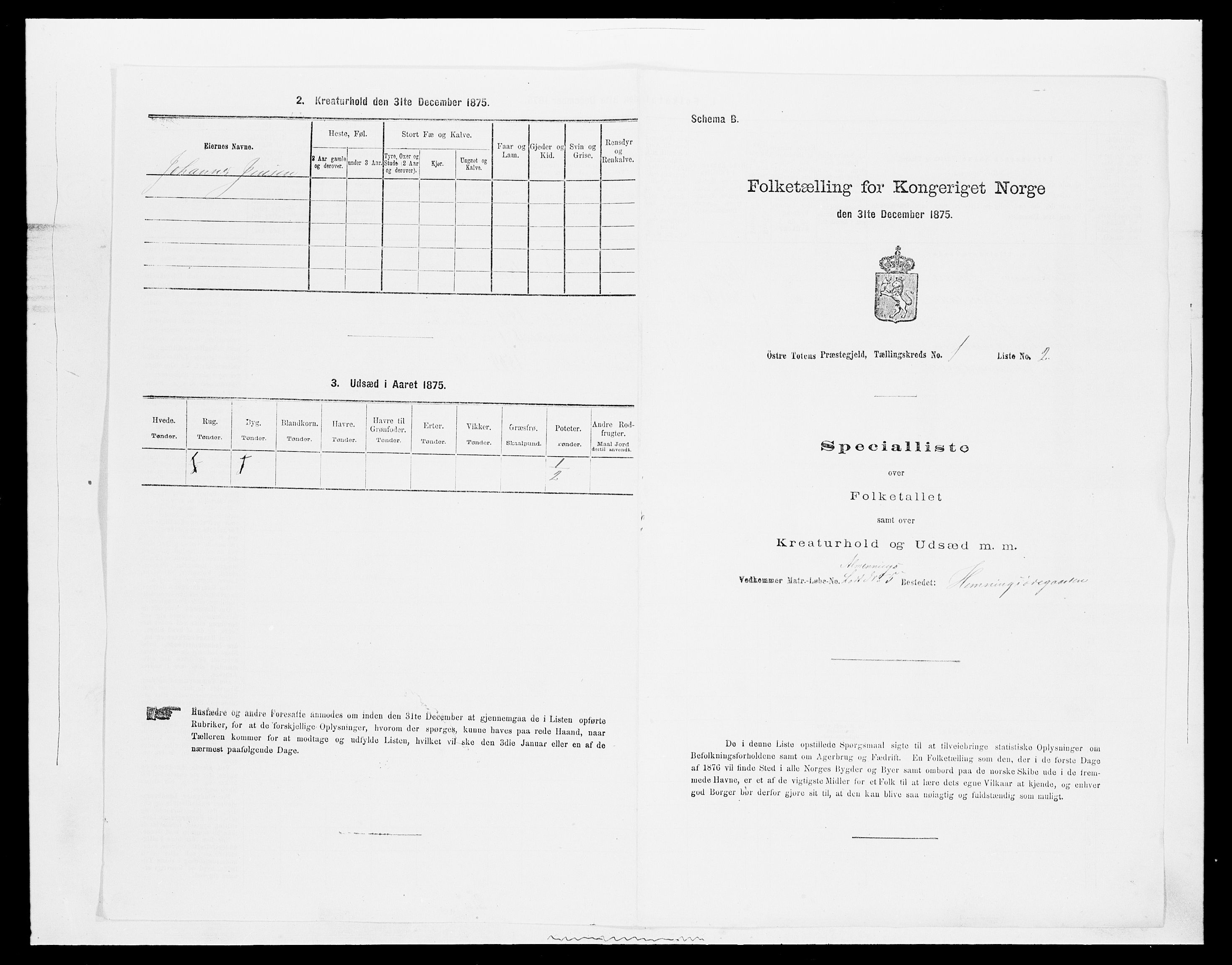 SAH, Folketelling 1875 for 0528P Østre Toten prestegjeld, 1875, s. 184