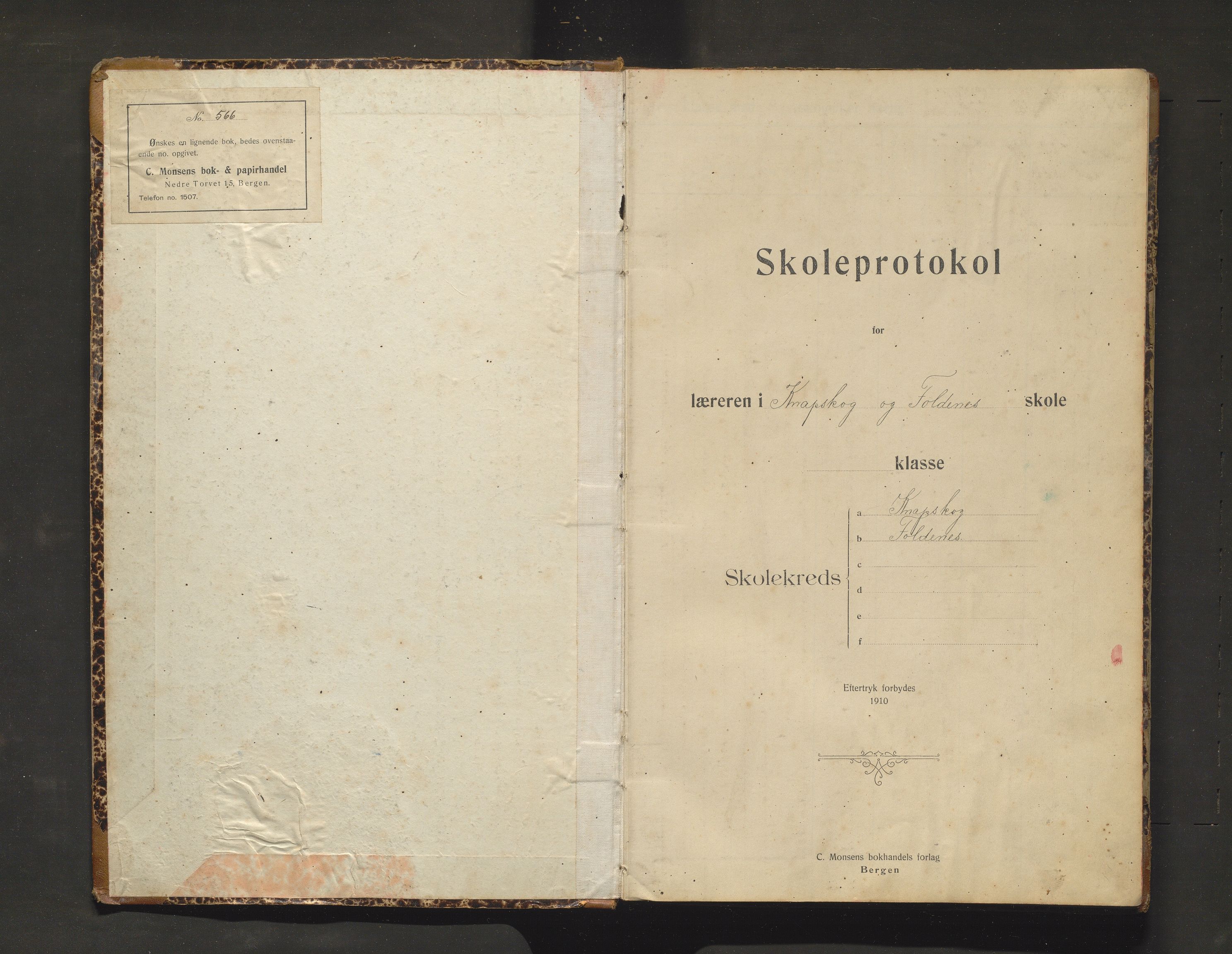 Fjell kommune. Barneskulane, IKAH/1246-231/F/Fh/L0003: Skuleprotokoll for Knappskog og Foldnes krinsar, 1911-1927