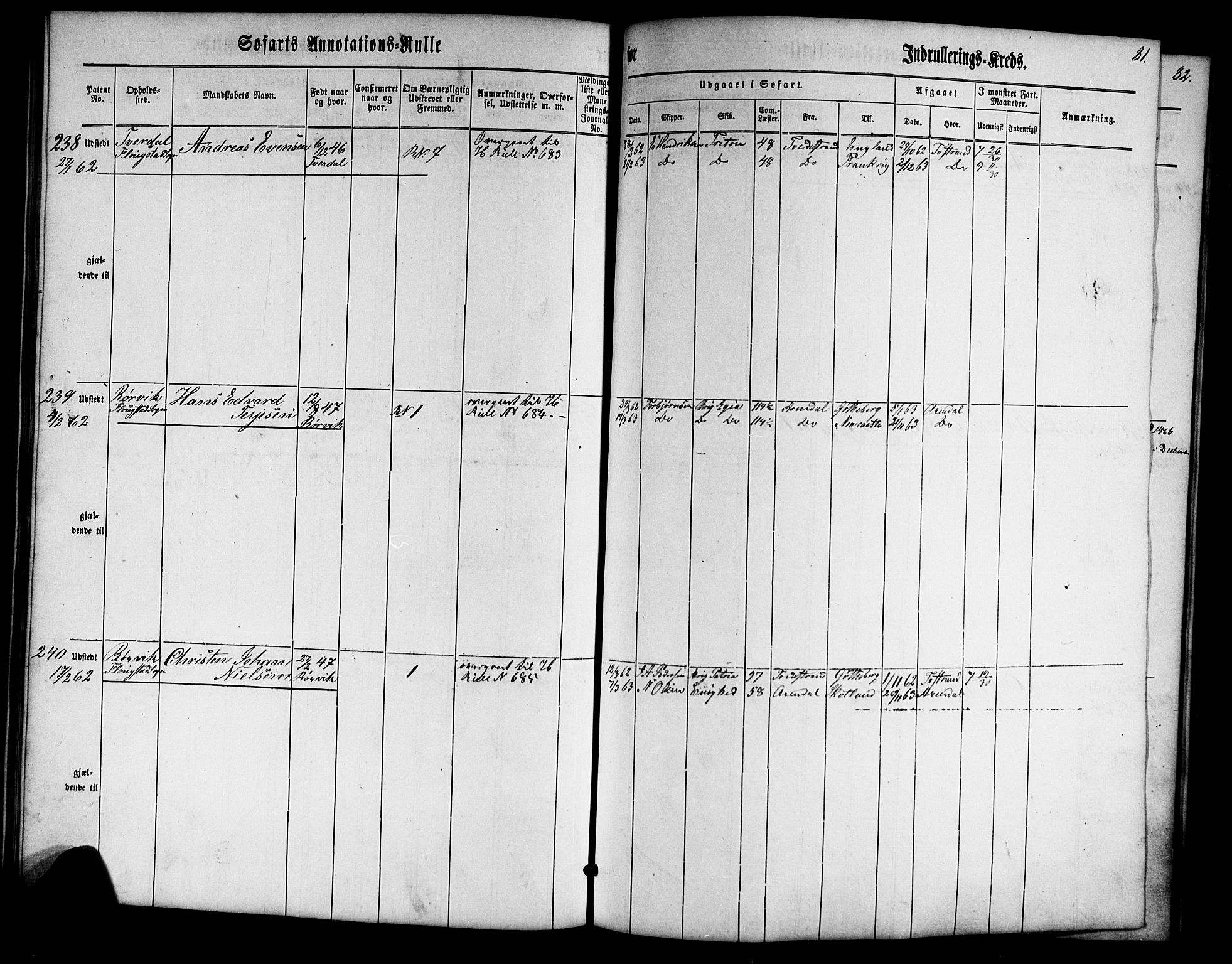 Tvedestrand mønstringskrets, SAK/2031-0011/F/Fa/L0002: Annotasjonsrulle nr 1-435 med register, U-24, 1860-1865, s. 98