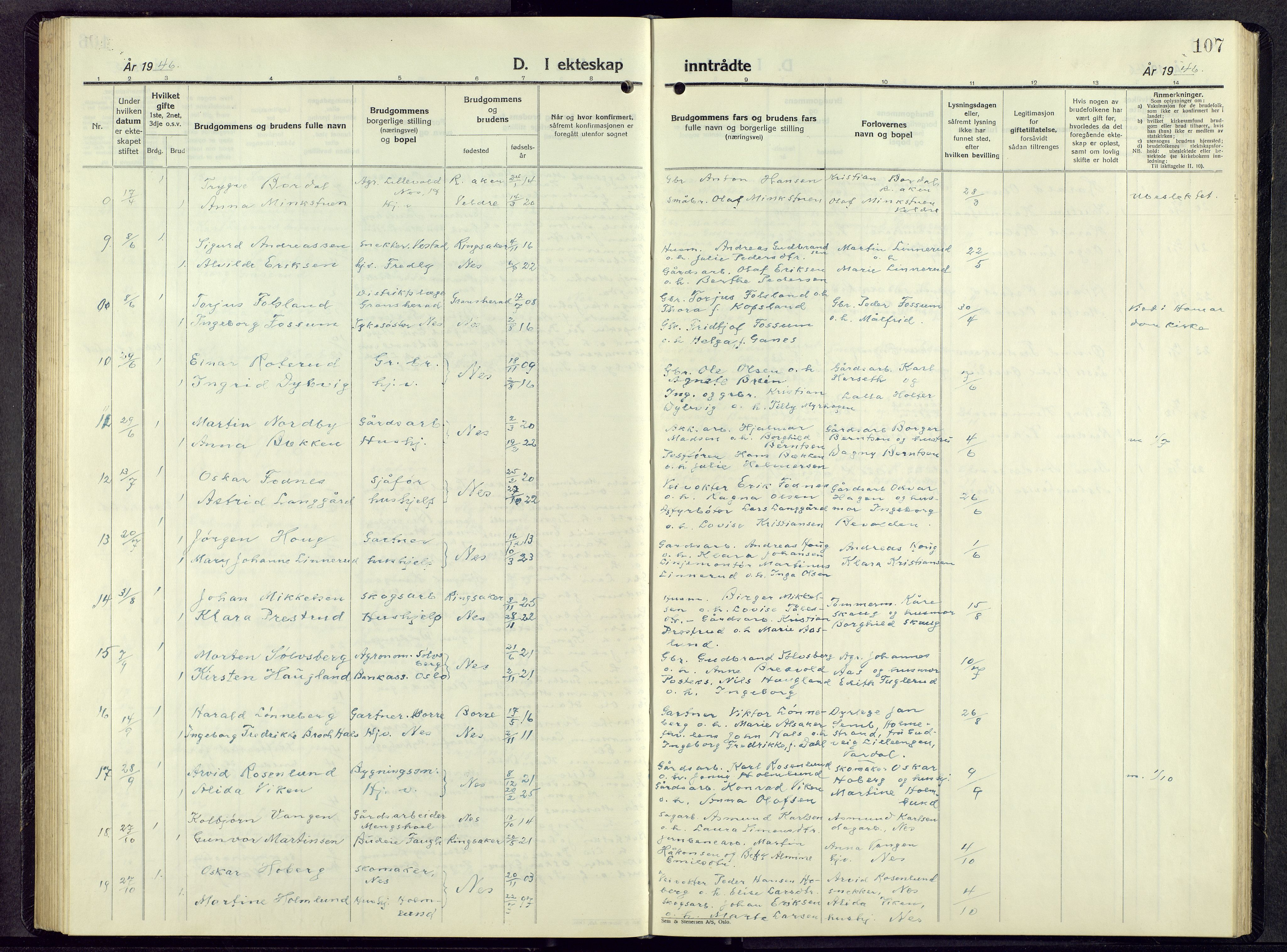 Nes prestekontor, Hedmark, SAH/PREST-020/L/La/L0014: Klokkerbok nr. 14, 1948-1967, s. 107