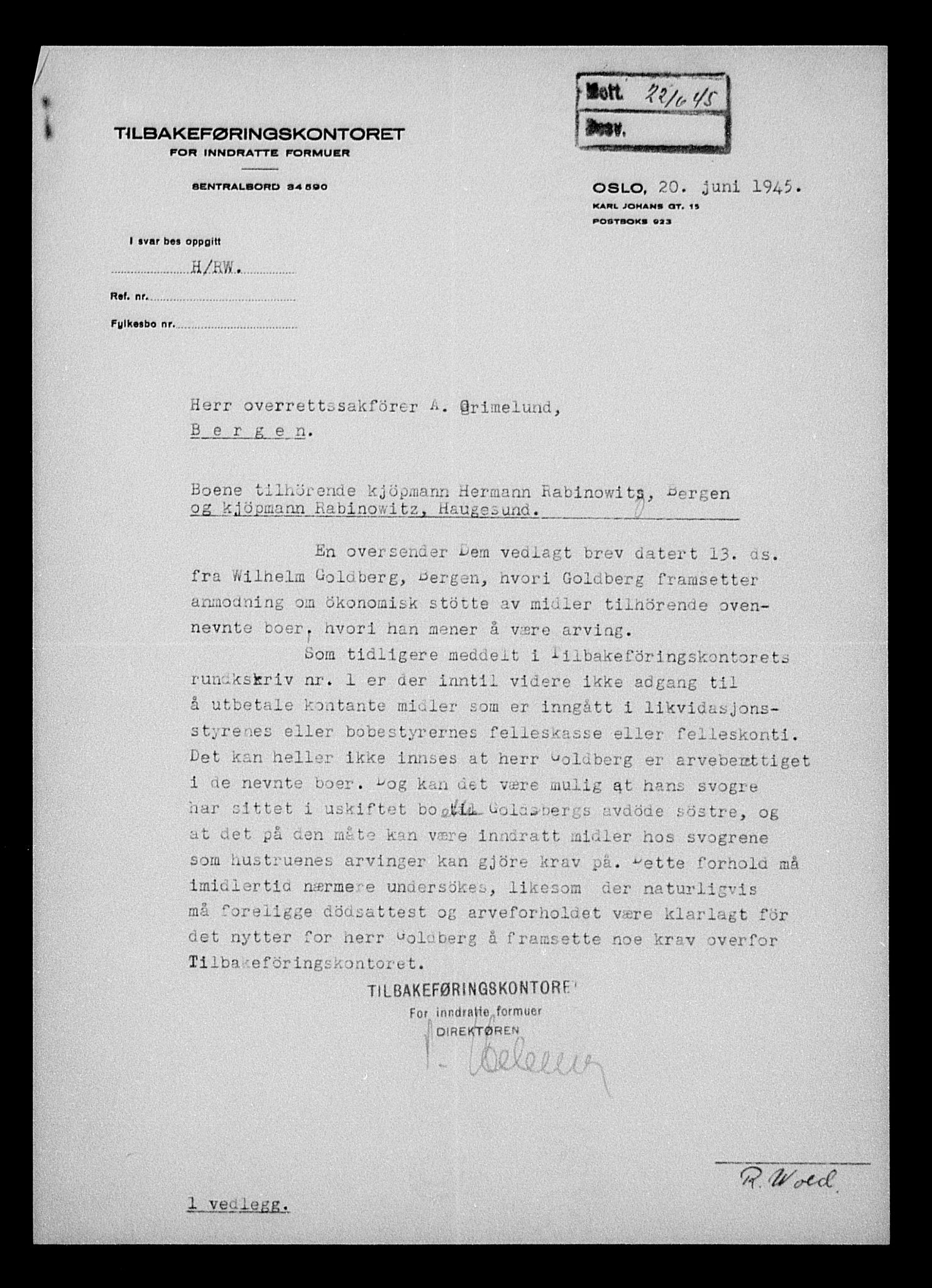 Justisdepartementet, Tilbakeføringskontoret for inndratte formuer, AV/RA-S-1564/H/Hc/Hcd/L0996: --, 1945-1947, s. 37