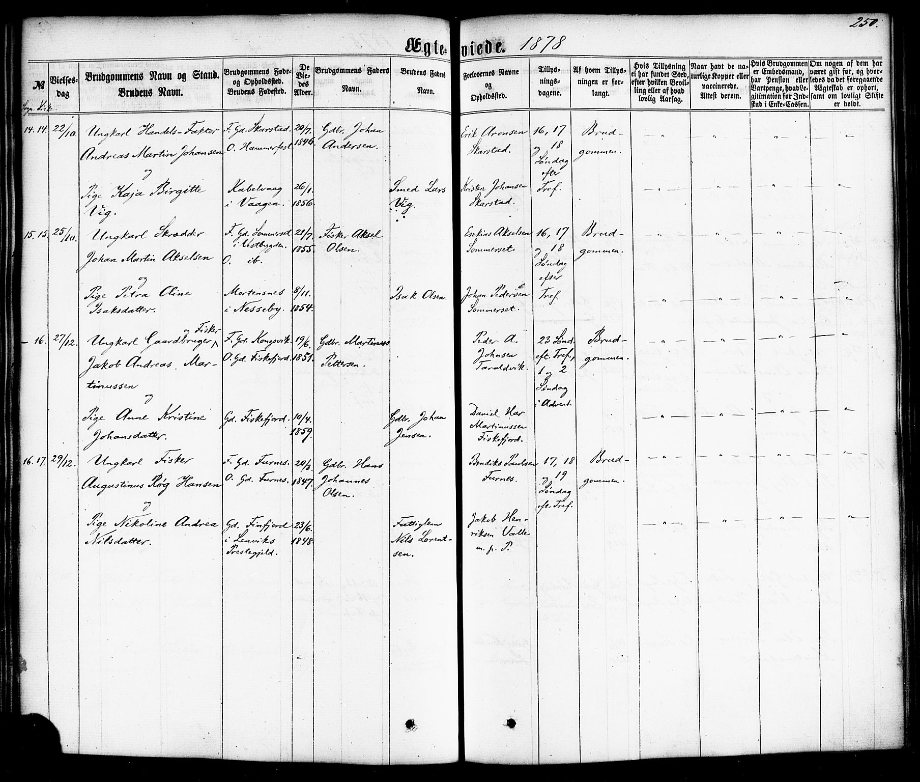 Ministerialprotokoller, klokkerbøker og fødselsregistre - Nordland, AV/SAT-A-1459/872/L1034: Ministerialbok nr. 872A09, 1864-1884, s. 250