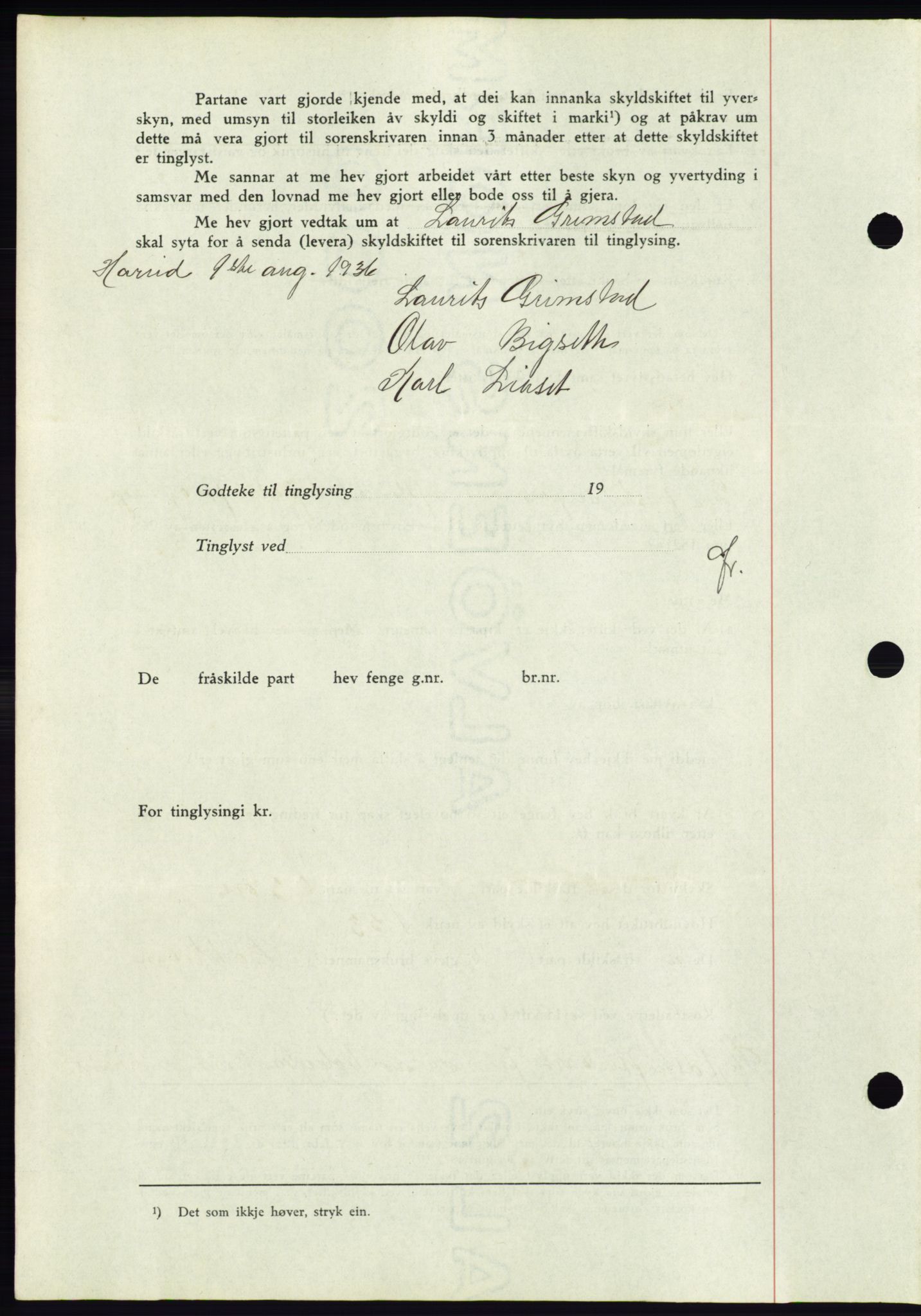 Søre Sunnmøre sorenskriveri, AV/SAT-A-4122/1/2/2C/L0061: Pantebok nr. 55, 1936-1936, Dagboknr: 1278/1936