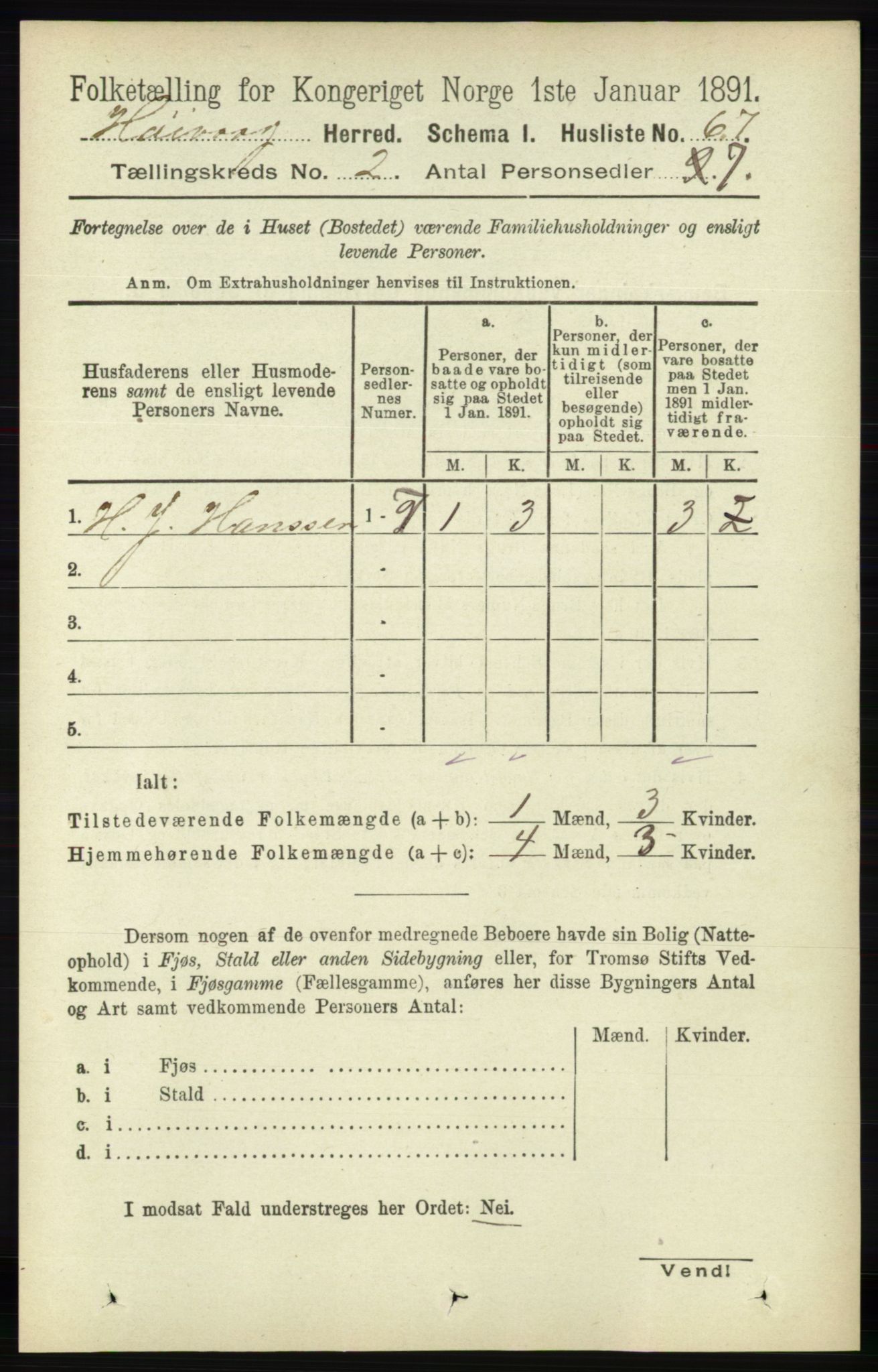 RA, Folketelling 1891 for 0927 Høvåg herred, 1891, s. 531