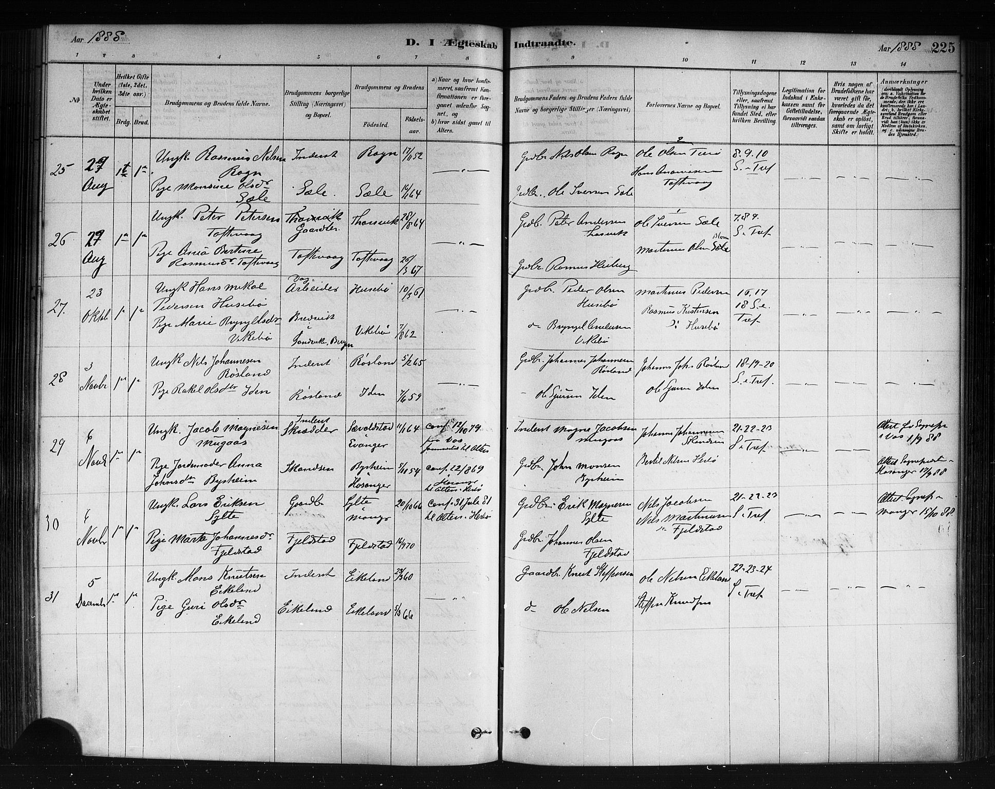 Herdla Sokneprestembete, AV/SAB-A-75701/H/Haa: Ministerialbok nr. A 3, 1878-1890, s. 225