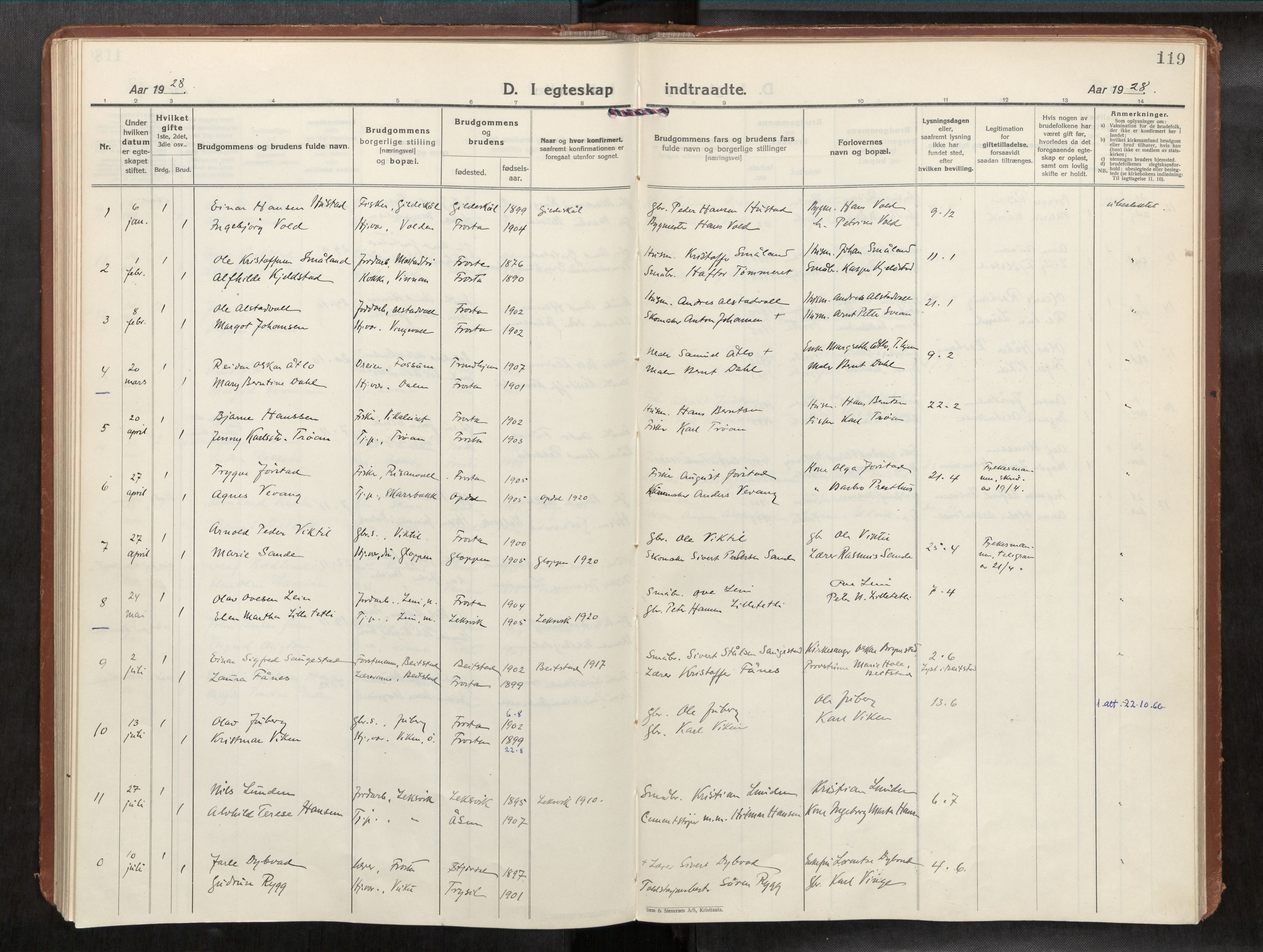 Frosta sokneprestkontor, AV/SAT-A-4380/2/H/Haa/L0001: Ministerialbok nr. 1, 1926-1934, s. 119