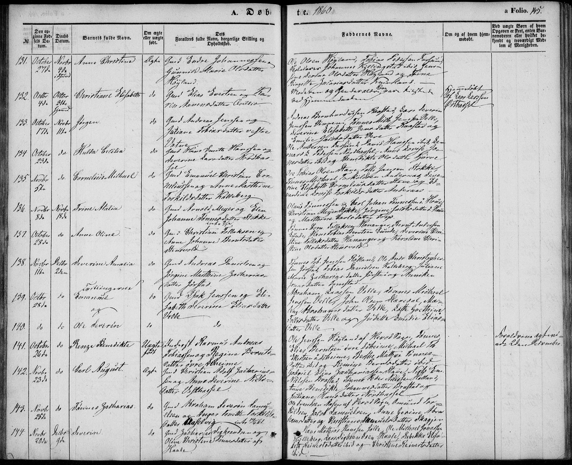Lista sokneprestkontor, AV/SAK-1111-0027/F/Fb/L0002: Klokkerbok nr. B 2, 1847-1862, s. 145