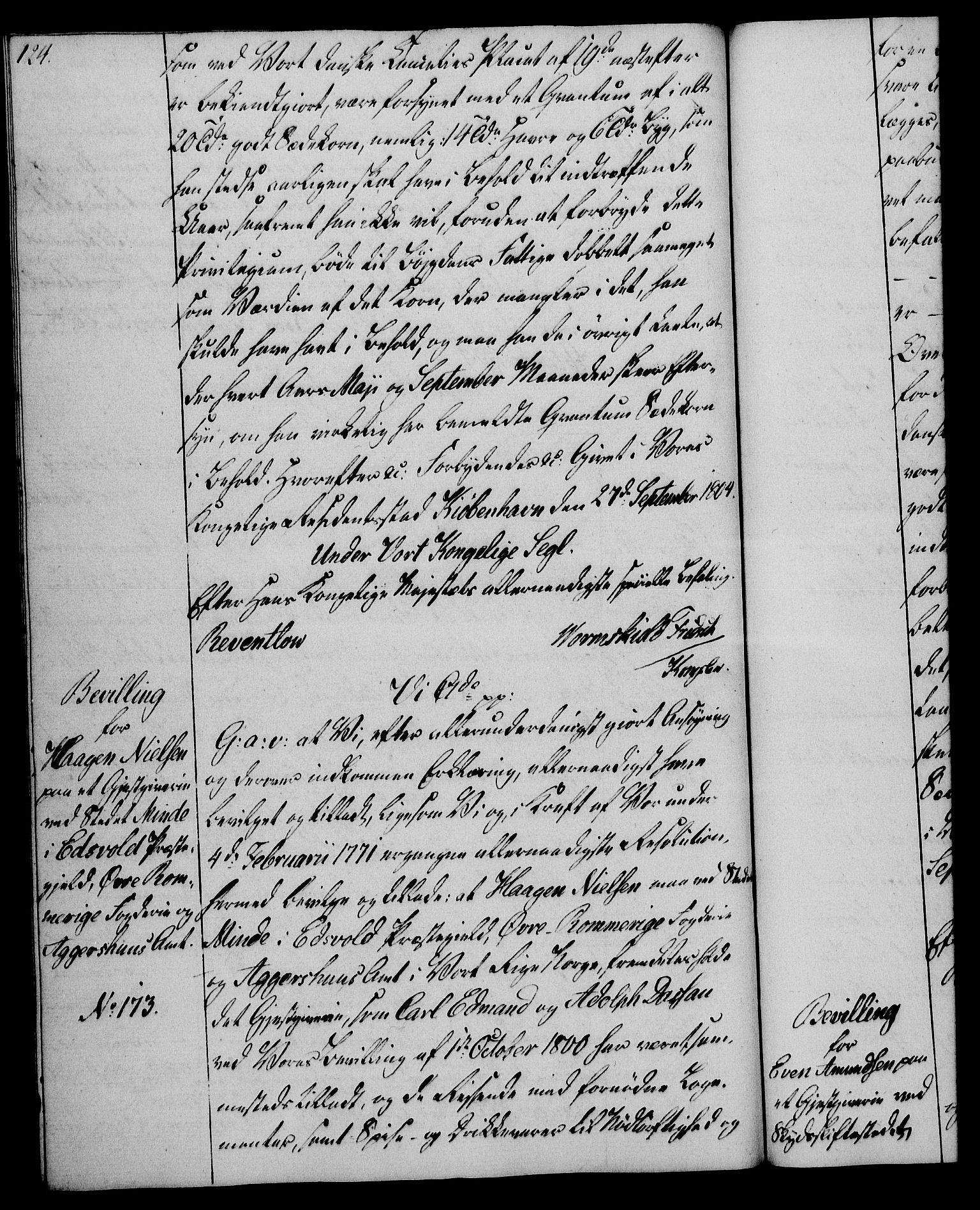 Rentekammeret, Kammerkanselliet, RA/EA-3111/G/Gg/Gga/L0018: Norsk ekspedisjonsprotokoll med register (merket RK 53.18), 1804-1806, s. 124
