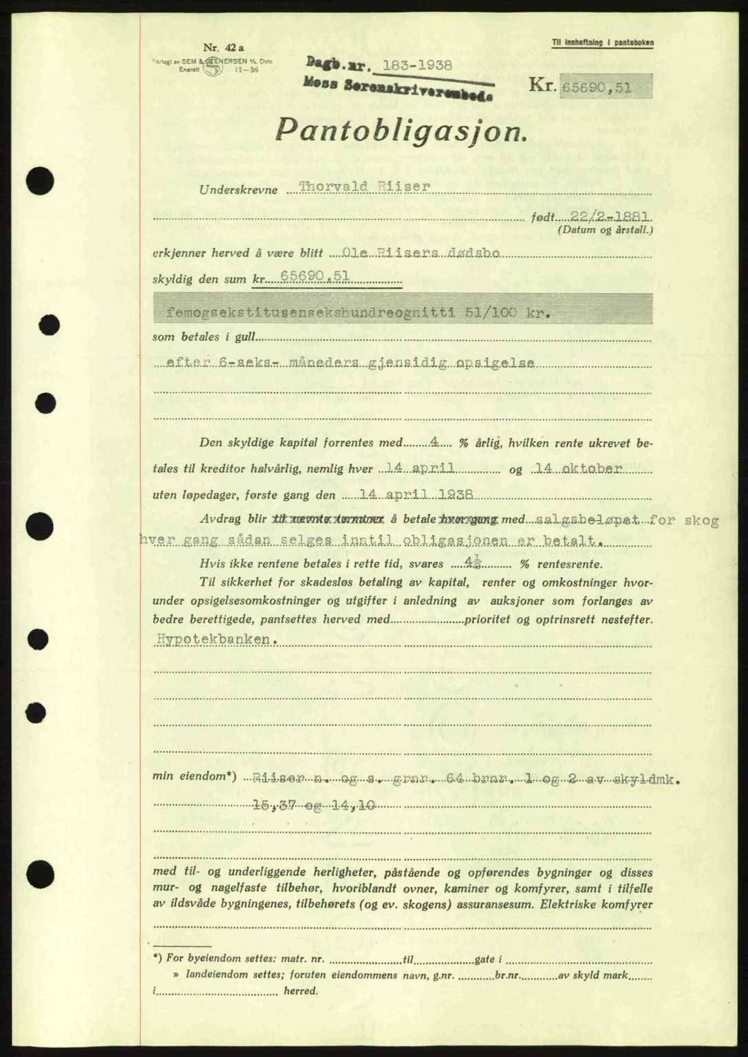 Moss sorenskriveri, SAO/A-10168: Pantebok nr. B4, 1937-1938, Dagboknr: 183/1938