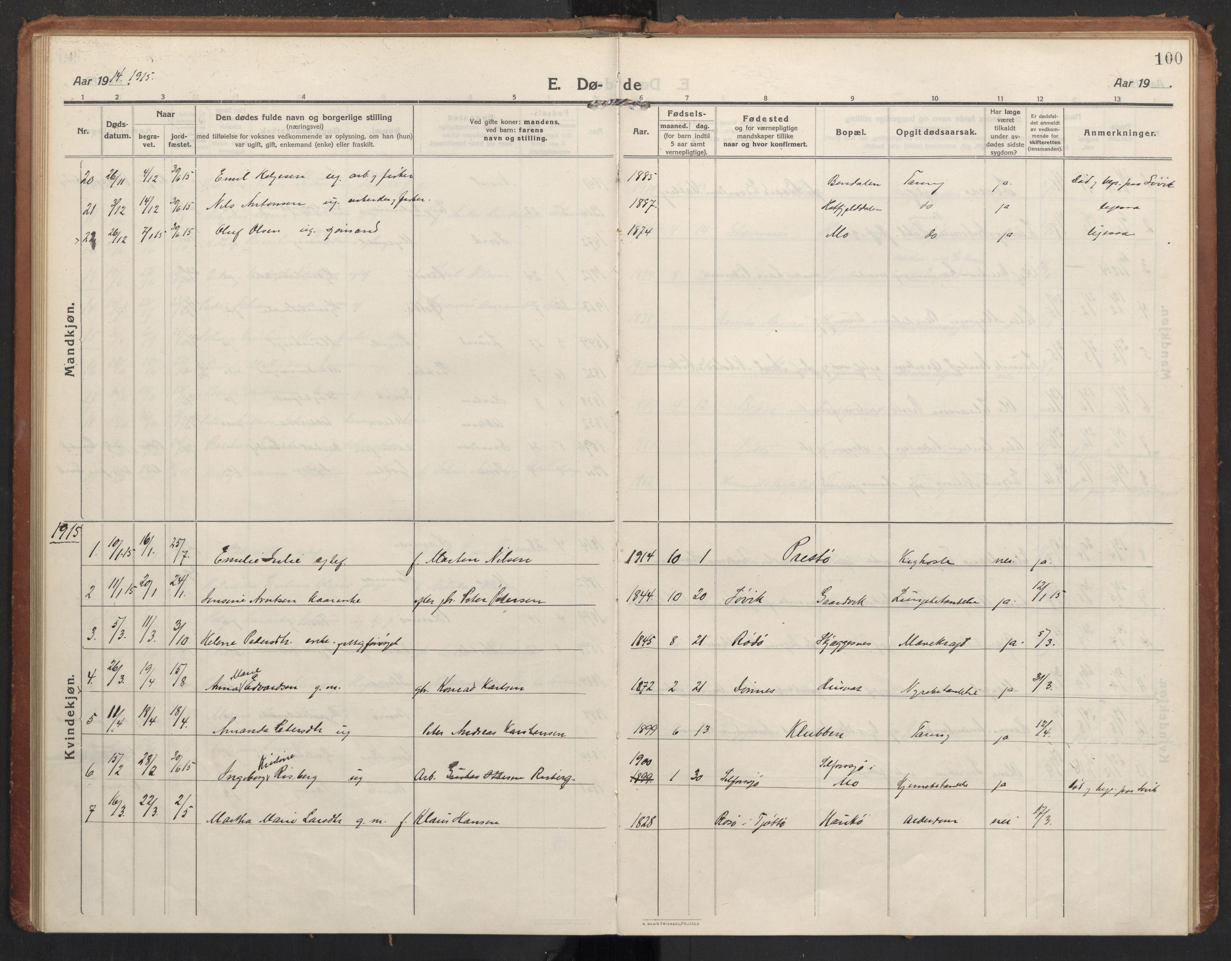 Ministerialprotokoller, klokkerbøker og fødselsregistre - Nordland, SAT/A-1459/830/L0456: Ministerialbok nr. 830A20, 1914-1937, s. 100