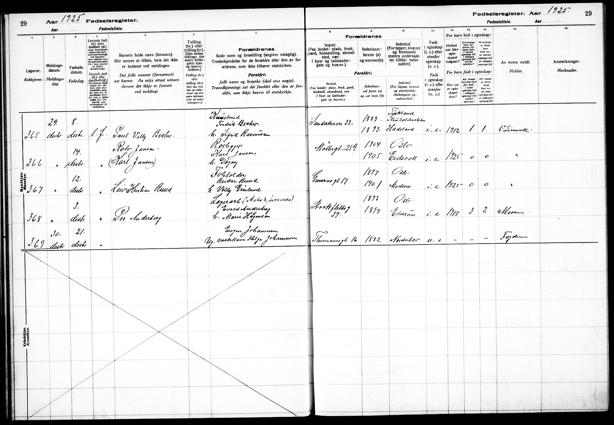 Sagene prestekontor Kirkebøker, AV/SAO-A-10796/J/L0004: Fødselsregister nr. 4, 1925-1928, s. 29