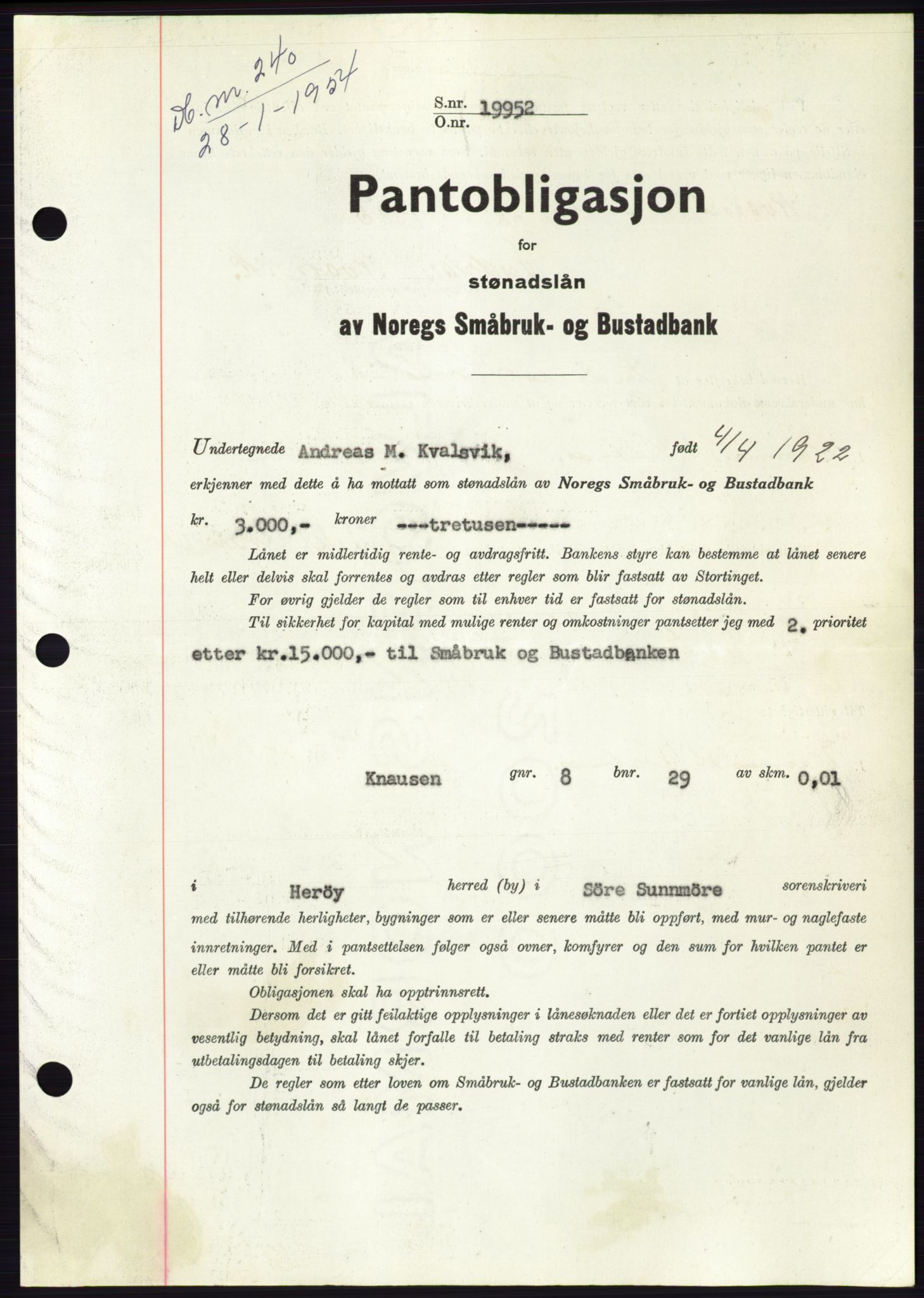 Søre Sunnmøre sorenskriveri, AV/SAT-A-4122/1/2/2C/L0124: Pantebok nr. 12B, 1953-1954, Dagboknr: 240/1954