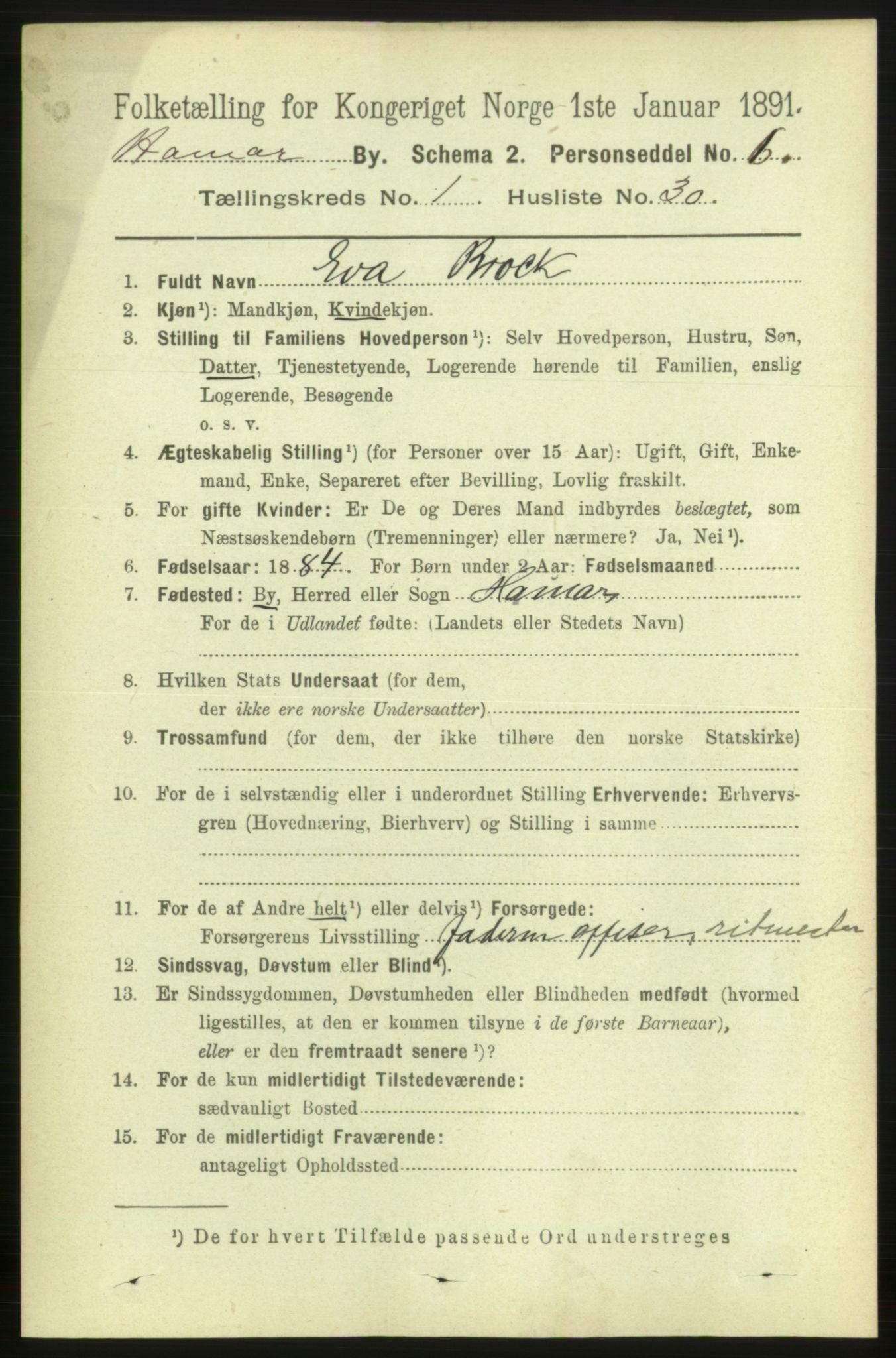 RA, Folketelling 1891 for 0401 Hamar kjøpstad, 1891, s. 434