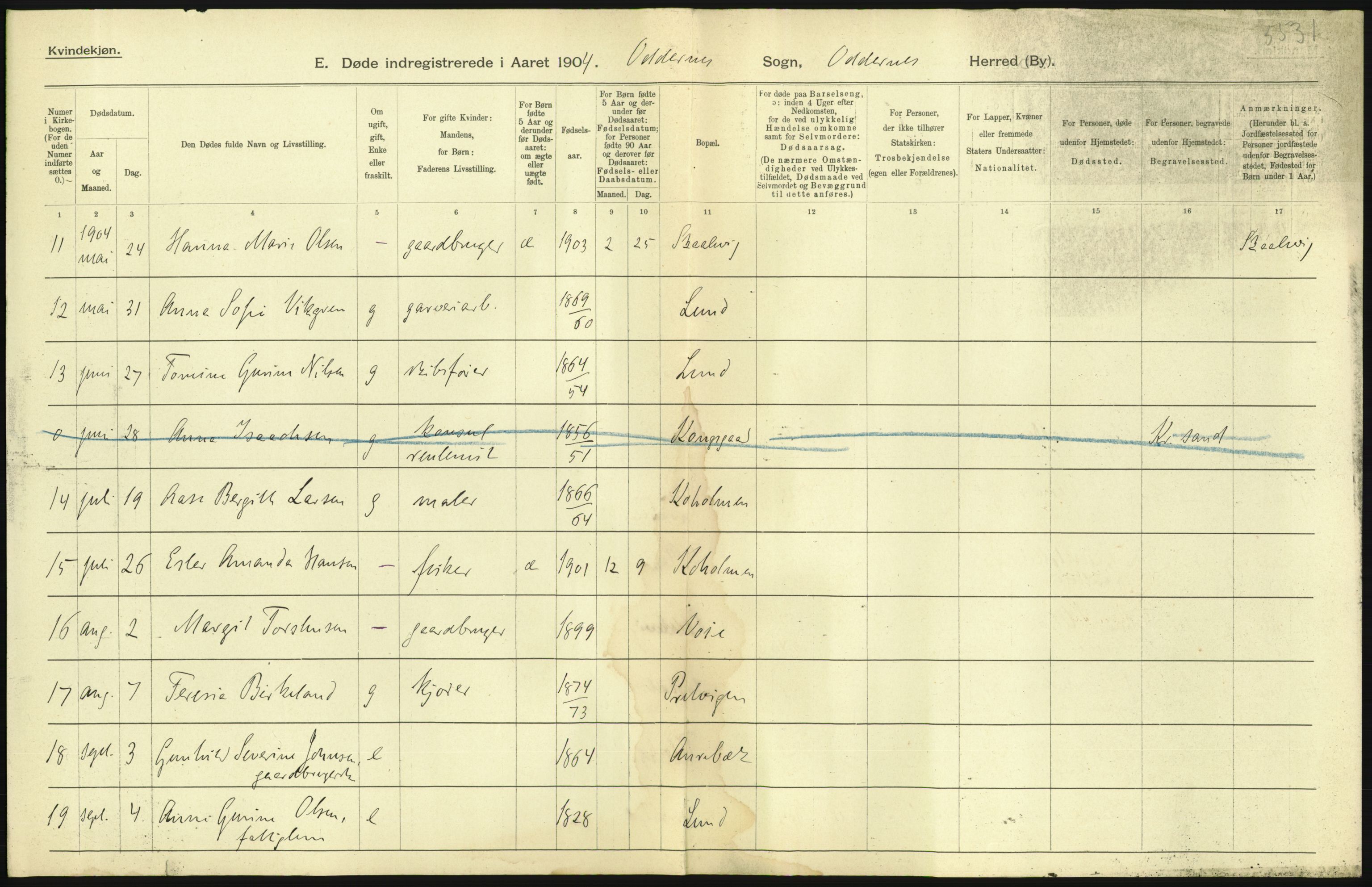 Statistisk sentralbyrå, Sosiodemografiske emner, Befolkning, AV/RA-S-2228/D/Df/Dfa/Dfab/L0011: Lister og Mandals amt: Fødte, gifte, døde, 1904, s. 247