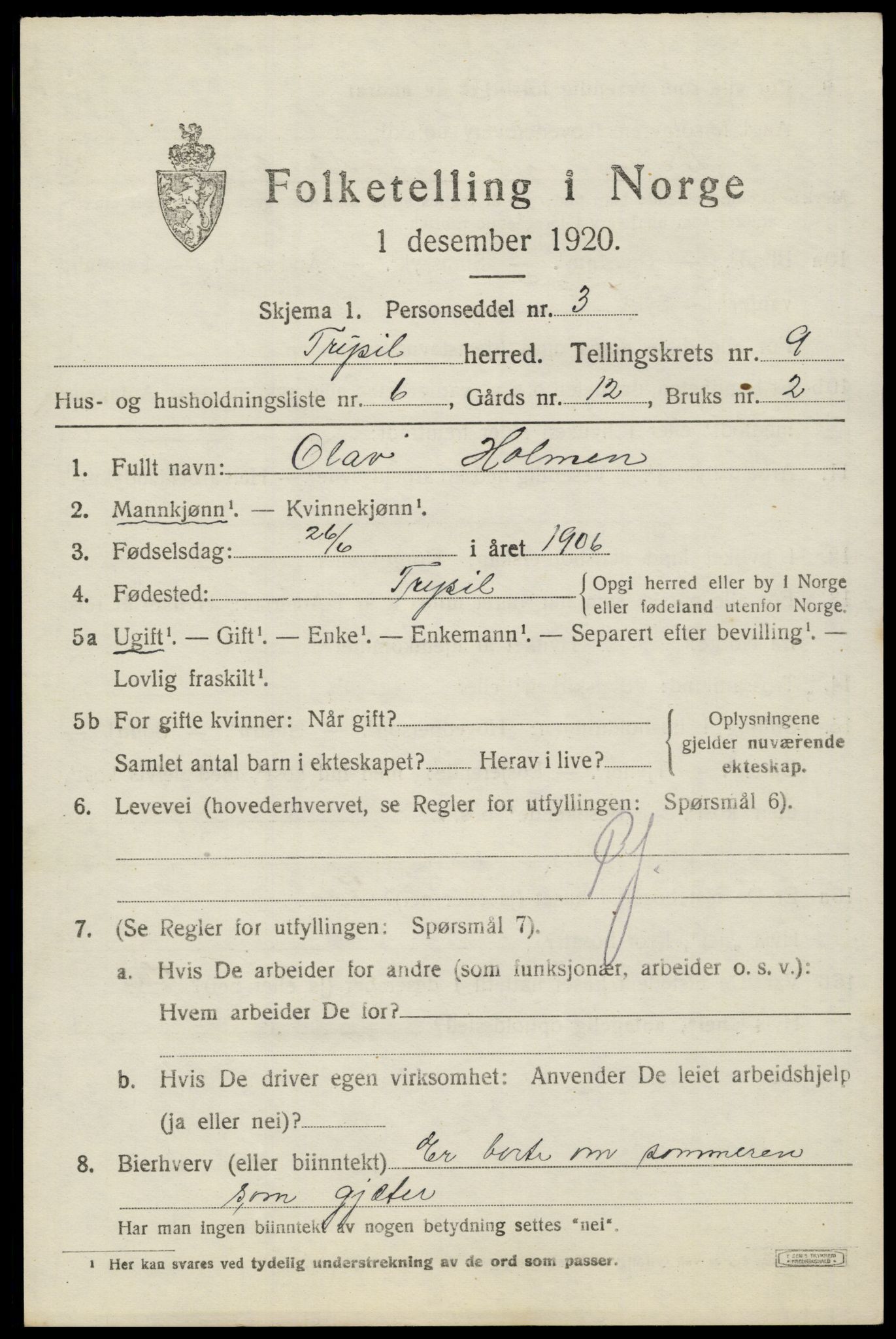 SAH, Folketelling 1920 for 0428 Trysil herred, 1920, s. 6615