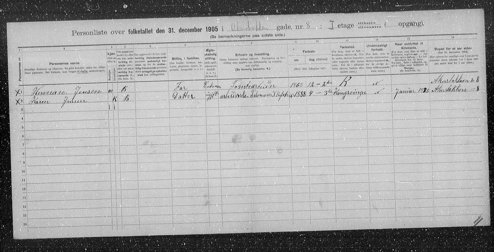 OBA, Kommunal folketelling 31.12.1905 for Kristiania kjøpstad, 1905, s. 21