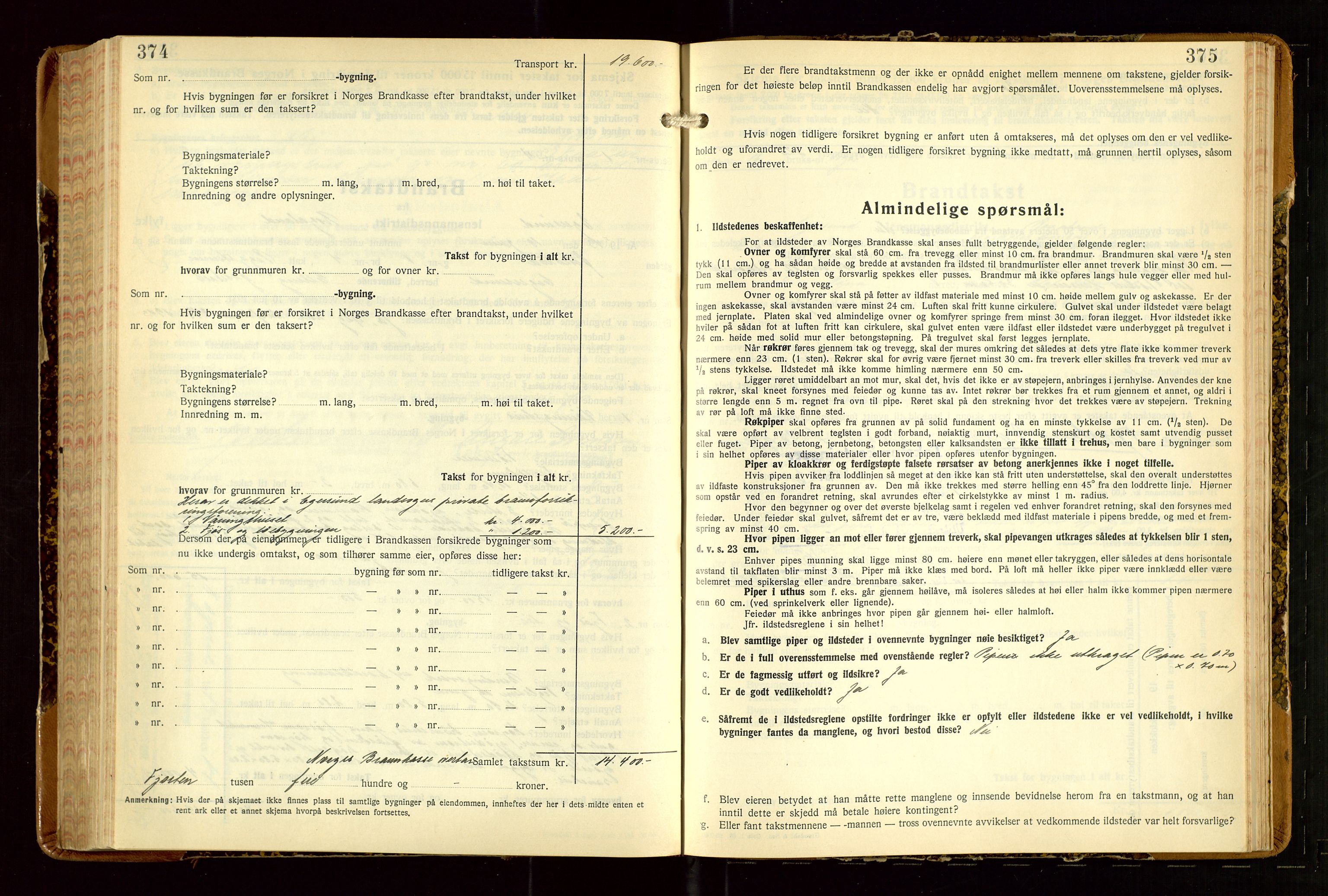 Eigersund lensmannskontor, AV/SAST-A-100171/Gob/L0007: "Brandtakstprotokoll", 1938-1955, s. 374-375