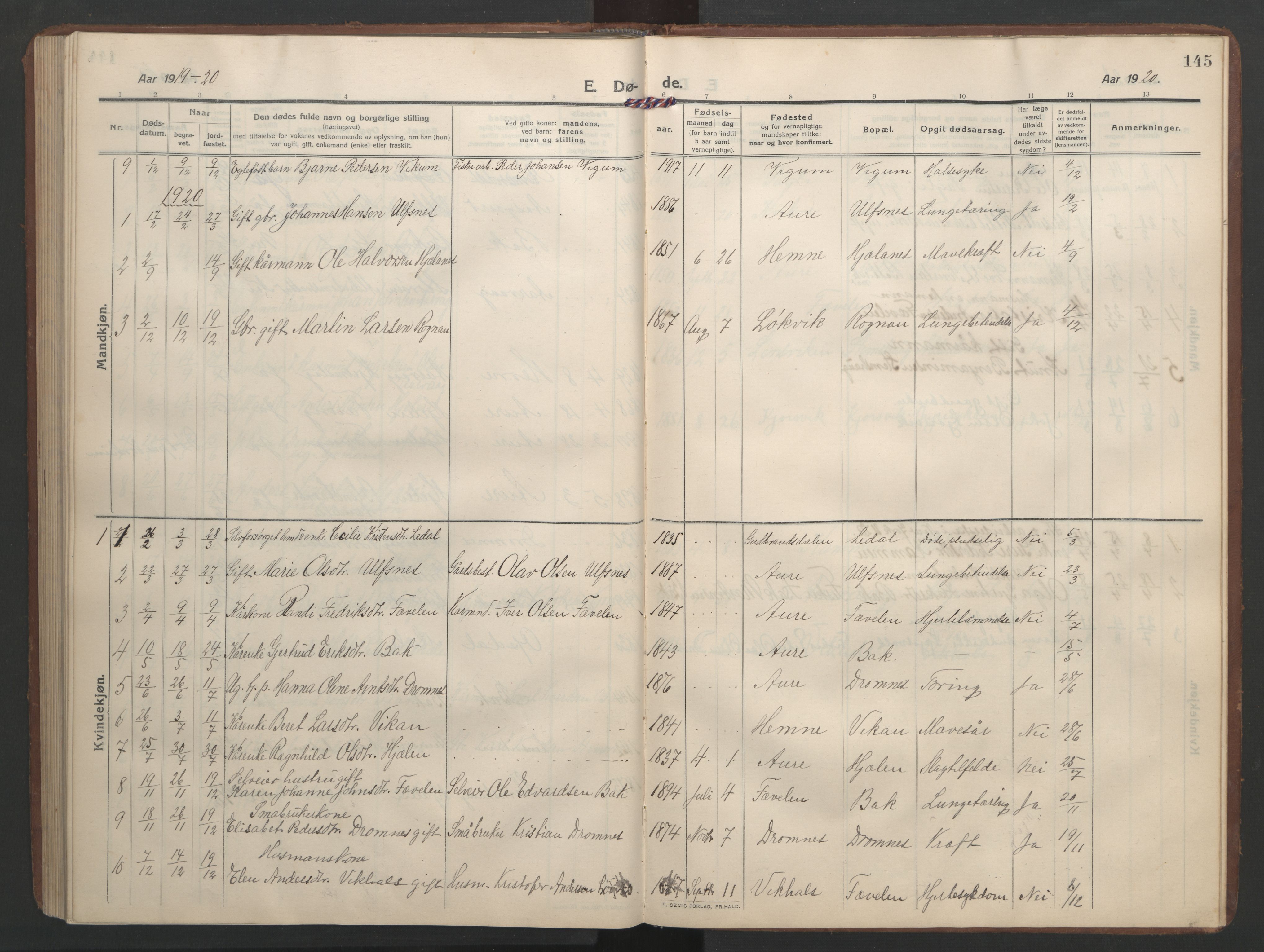 Ministerialprotokoller, klokkerbøker og fødselsregistre - Møre og Romsdal, SAT/A-1454/579/L0919: Klokkerbok nr. 579C01, 1909-1957, s. 145