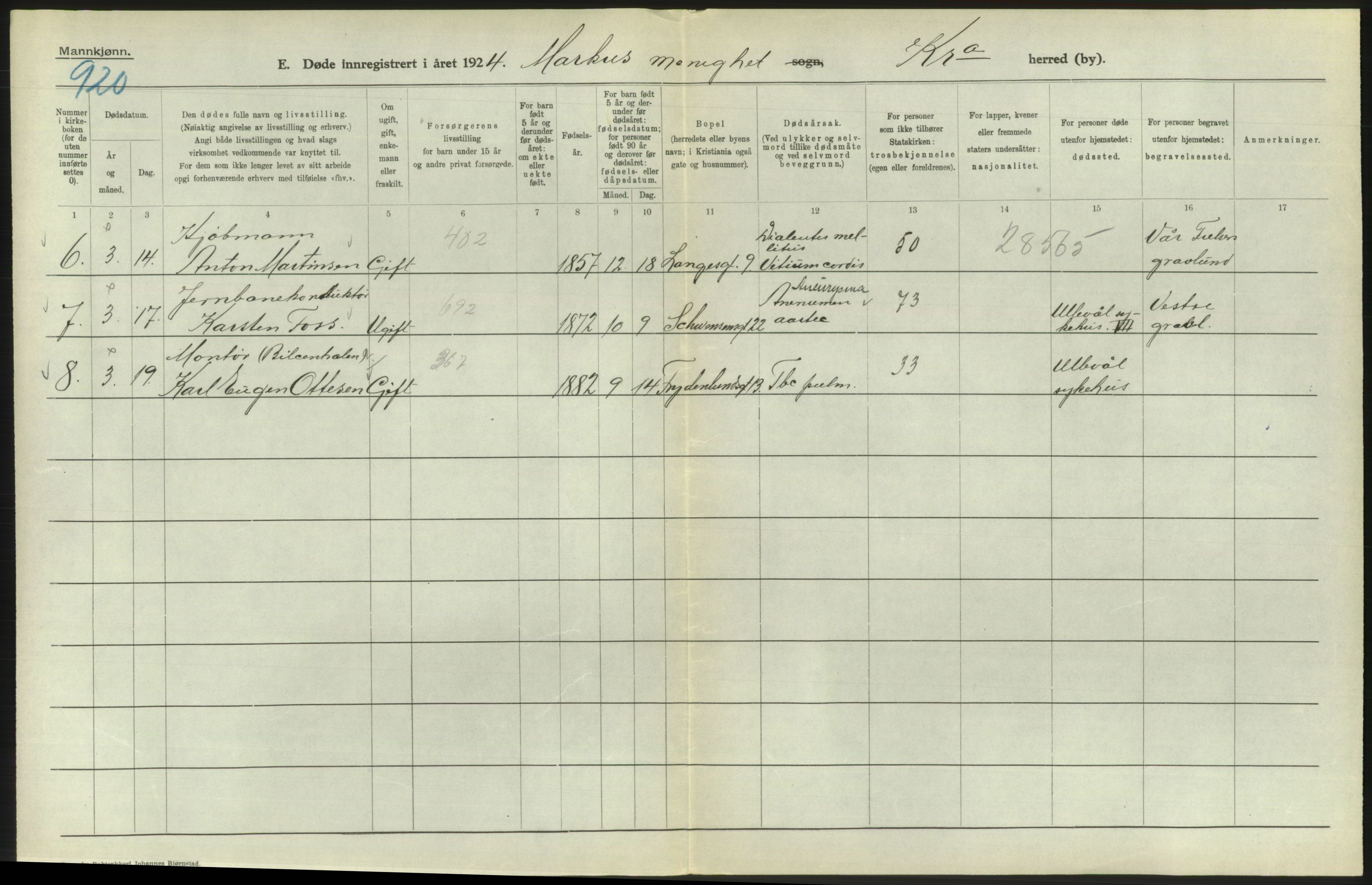 Statistisk sentralbyrå, Sosiodemografiske emner, Befolkning, AV/RA-S-2228/D/Df/Dfc/Dfcd/L0008: Kristiania: Døde menn, 1924, s. 560