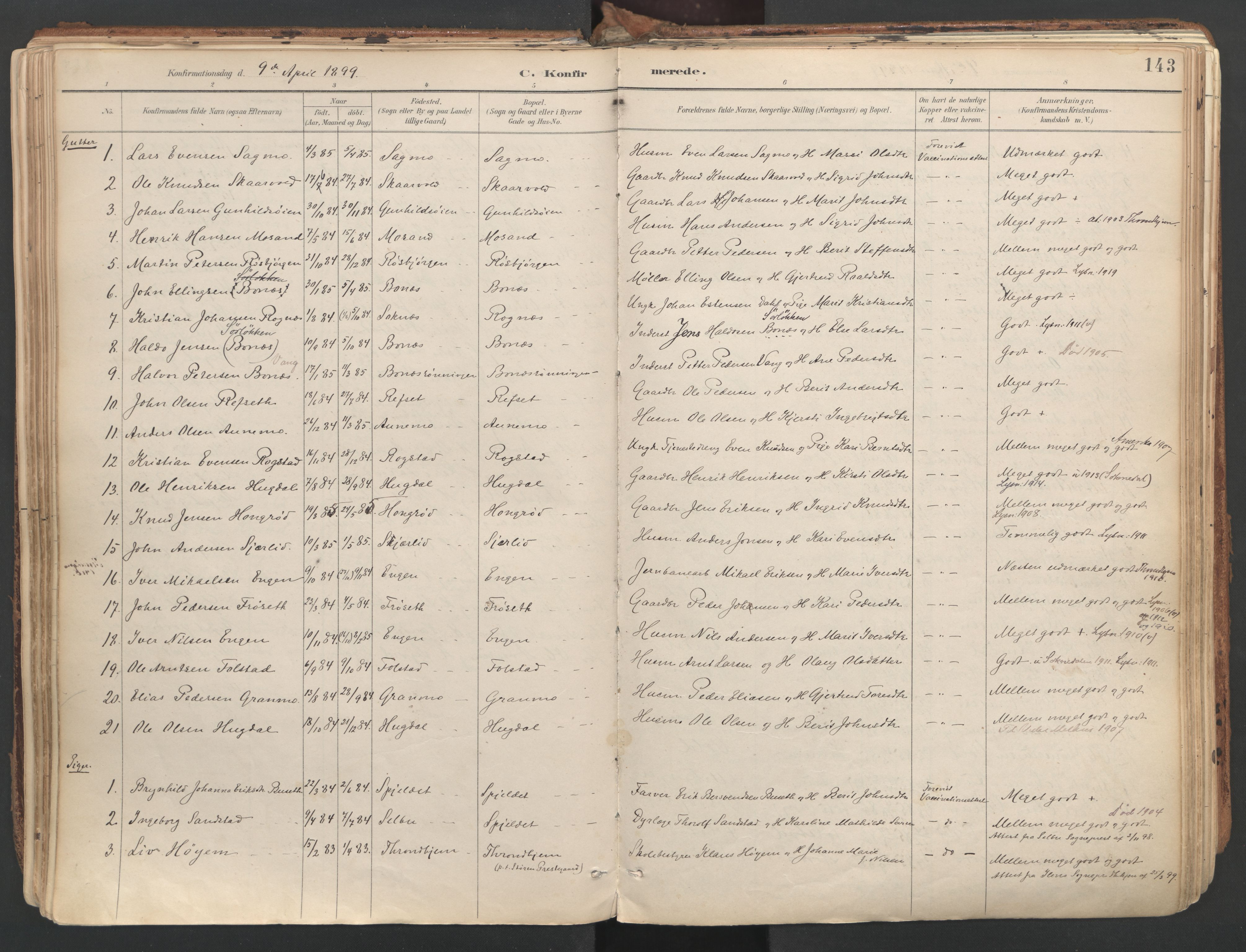 Ministerialprotokoller, klokkerbøker og fødselsregistre - Sør-Trøndelag, AV/SAT-A-1456/687/L1004: Ministerialbok nr. 687A10, 1891-1923, s. 143