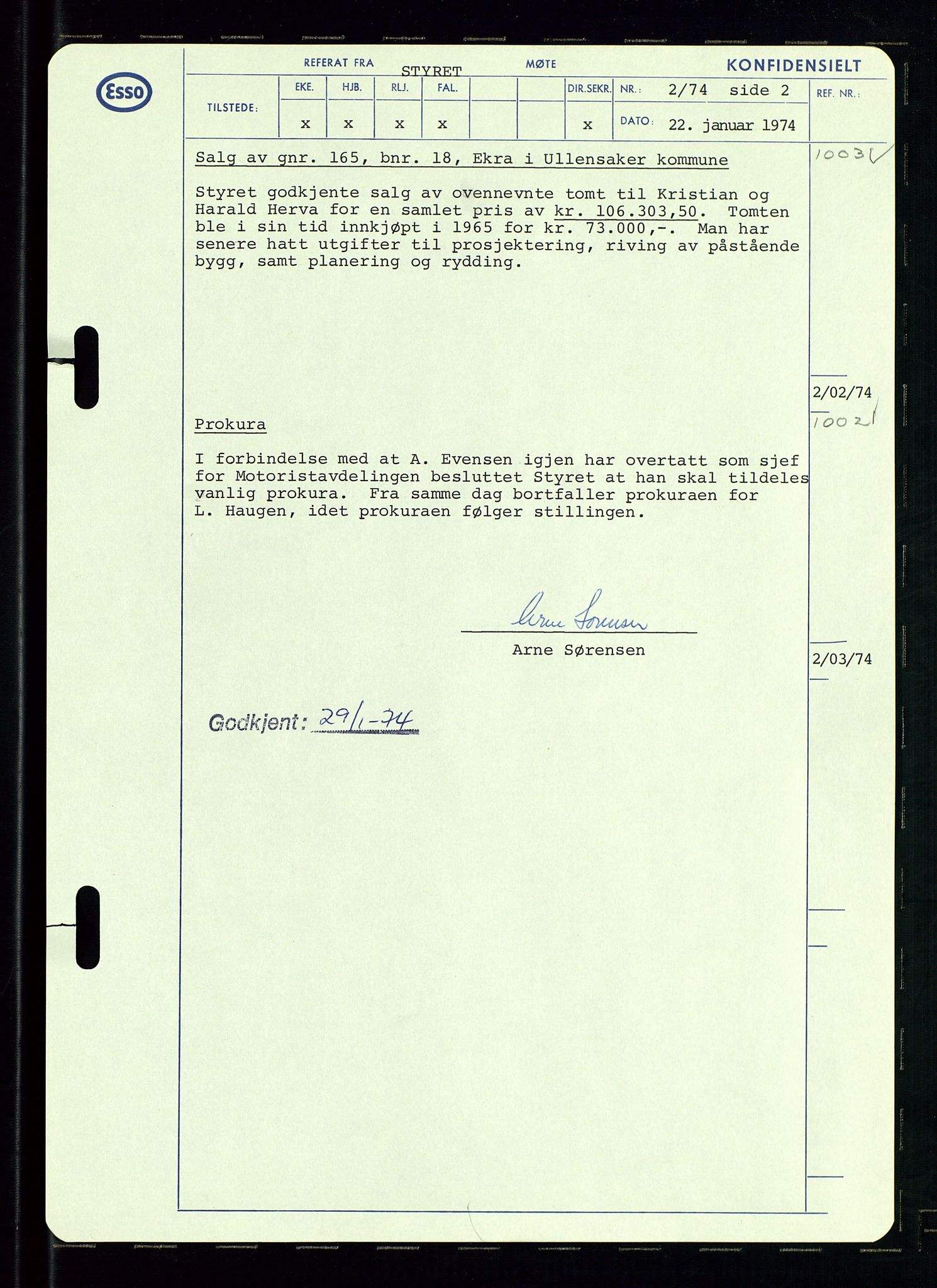 Pa 0982 - Esso Norge A/S, SAST/A-100448/A/Aa/L0003/0002: Den administrerende direksjon Board minutes (styrereferater) og Bedriftforsamlingsprotokoll / Den administrerende direksjon Board minutes (styrereferater), 1970-1974, s. 37