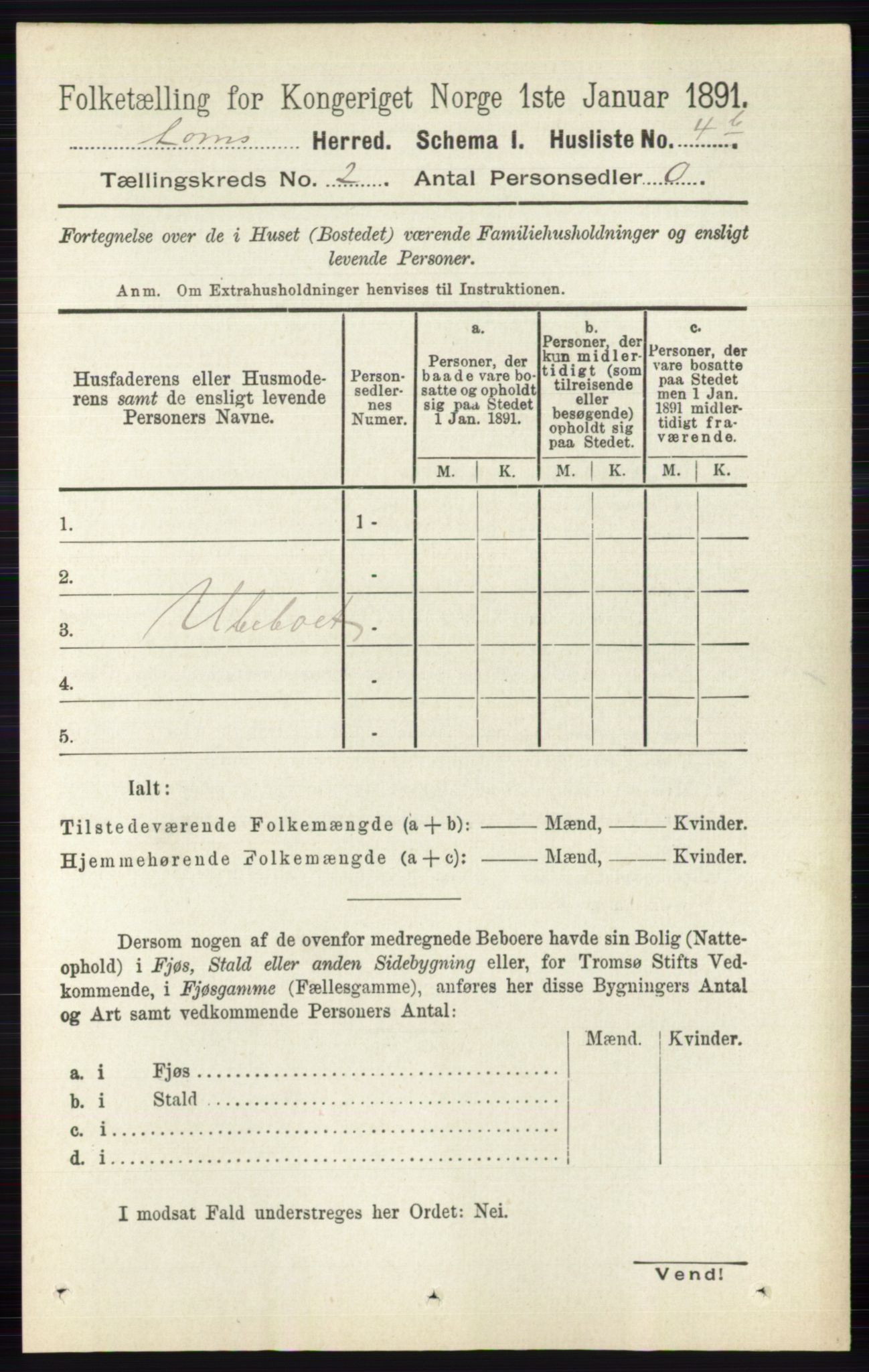 RA, Folketelling 1891 for 0514 Lom herred, 1891, s. 720