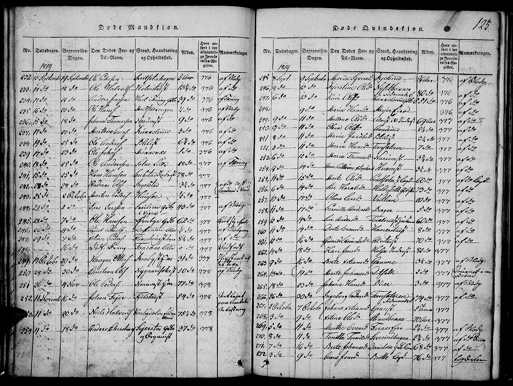 Toten prestekontor, AV/SAH-PREST-102/H/Ha/Haa/L0009: Ministerialbok nr. 9, 1814-1820, s. 125