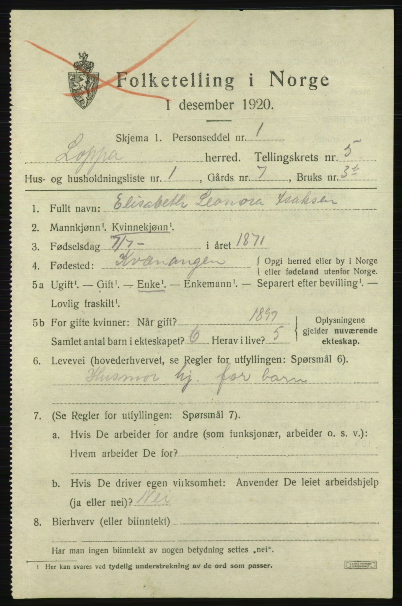 SATØ, Folketelling 1920 for 2014 Loppa herred, 1920, s. 1564
