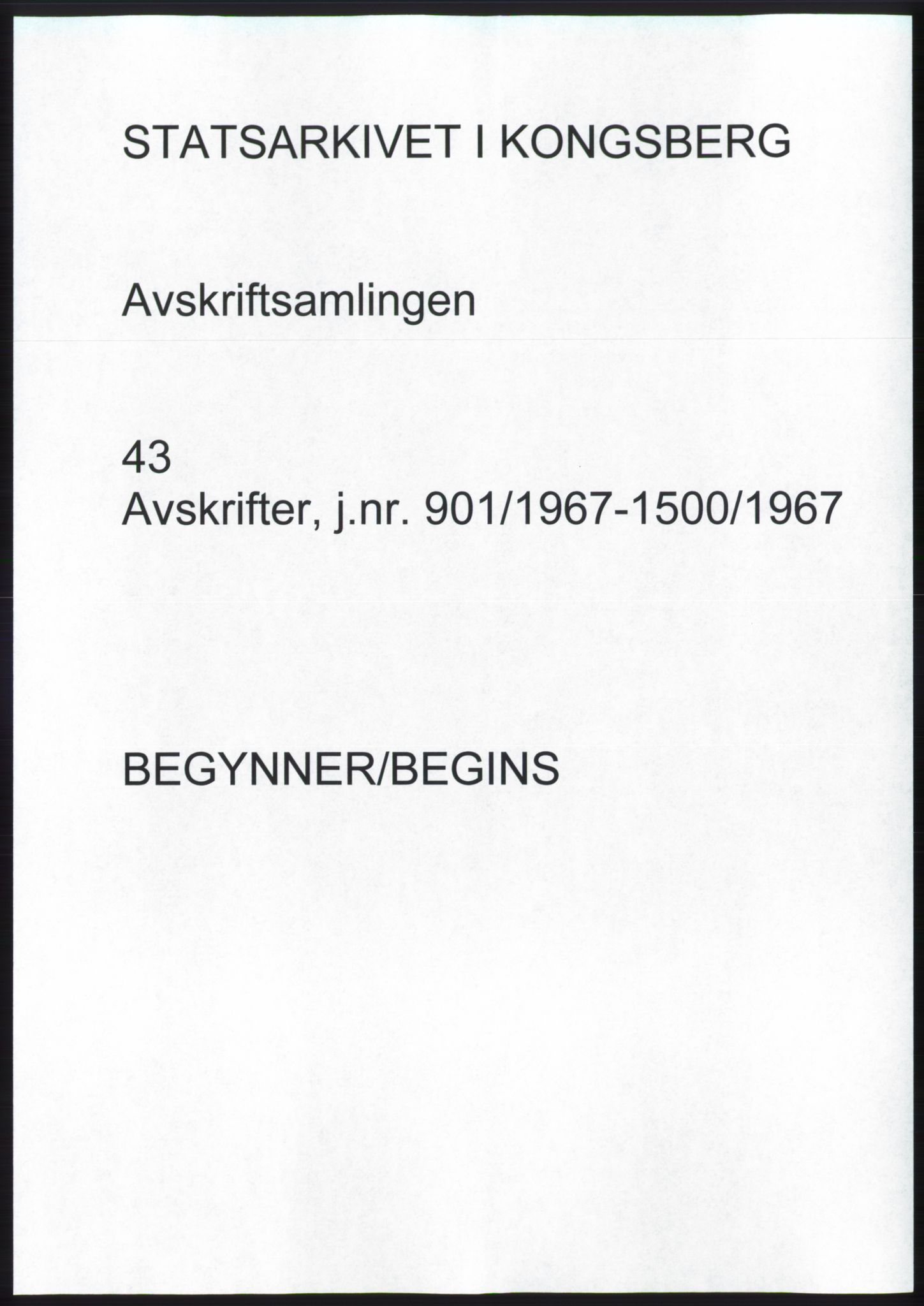 Statsarkivet i Kongsberg, SAKO/A-0001, 1967, s. 1