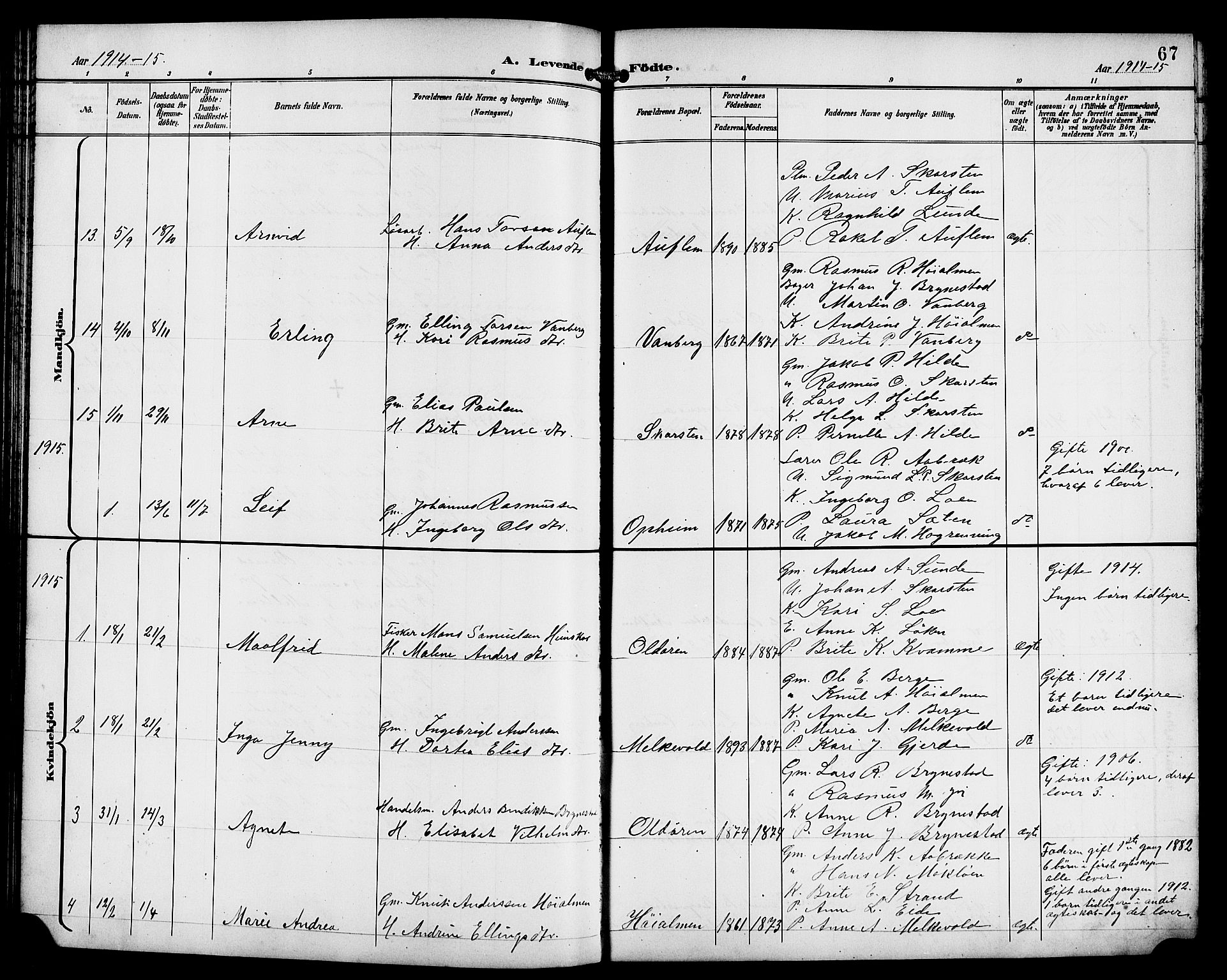 Innvik sokneprestembete, AV/SAB-A-80501: Klokkerbok nr. B 4, 1898-1916, s. 67