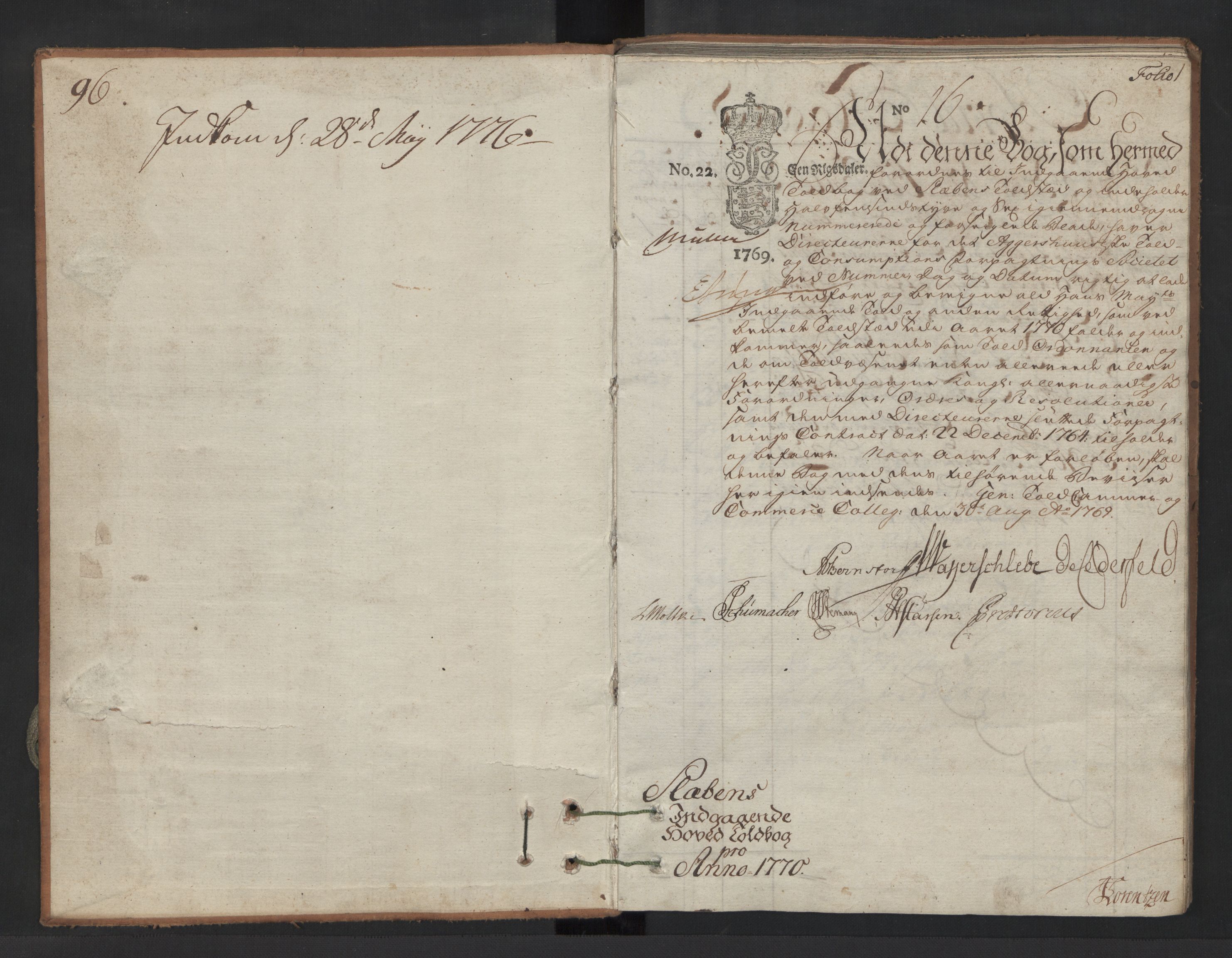 Generaltollkammeret, tollregnskaper, AV/RA-EA-5490/R06/L0099/0001: Tollregnskaper Kristiania / Inngående hovedtollbok Slependen, 1770