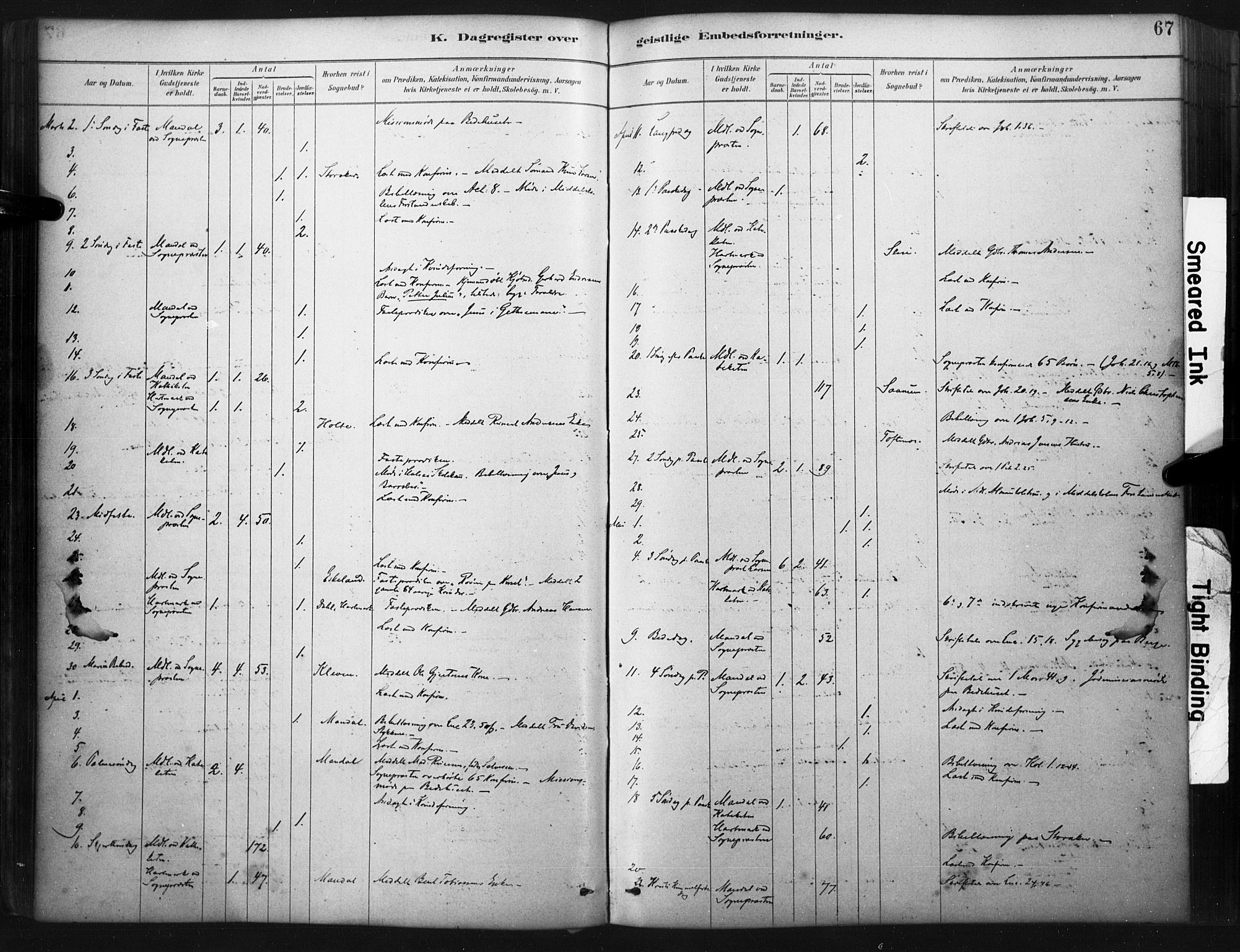 Mandal sokneprestkontor, SAK/1111-0030/F/Fa/Faa/L0017: Ministerialbok nr. A 17, 1880-1926, s. 67