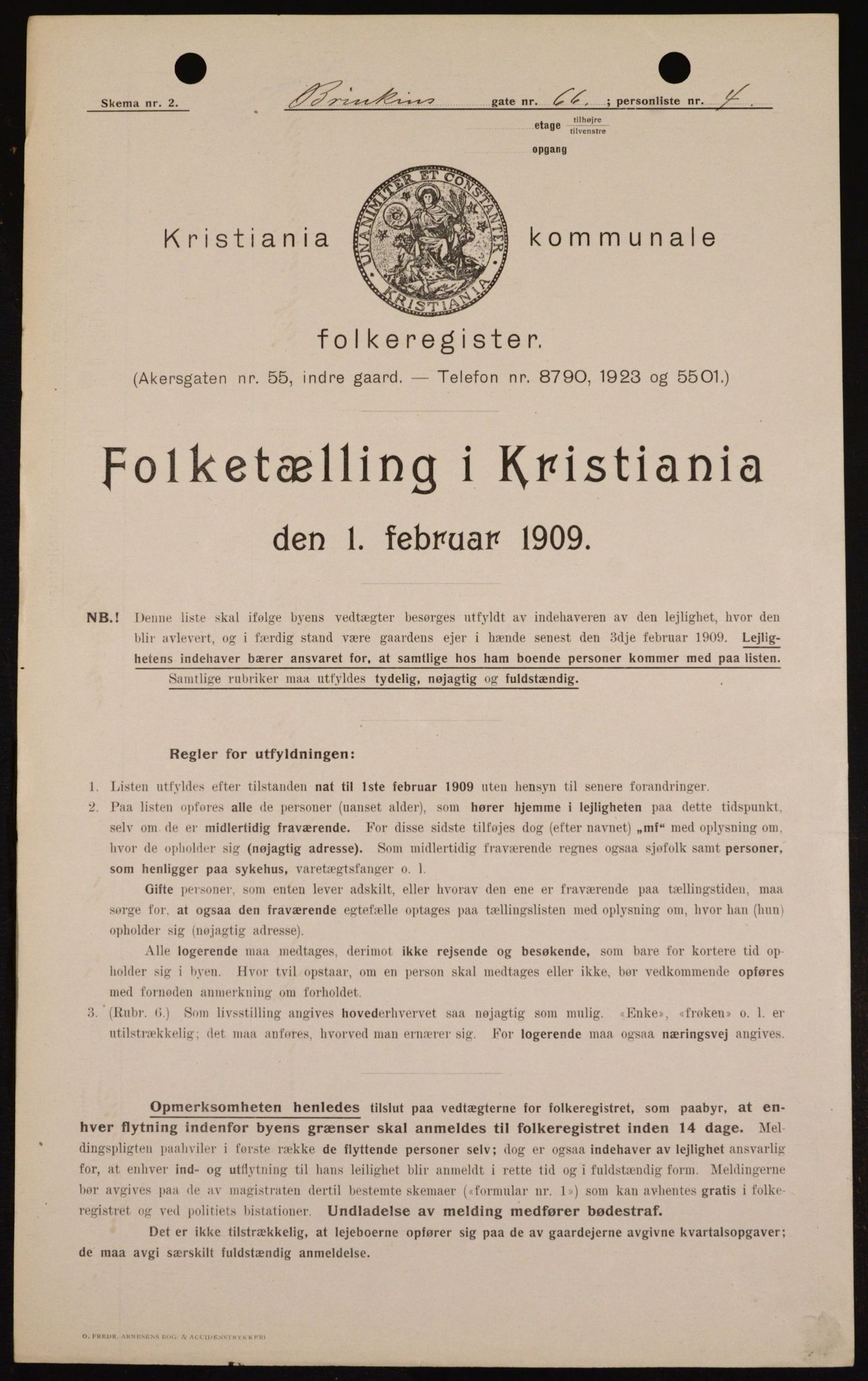 OBA, Kommunal folketelling 1.2.1909 for Kristiania kjøpstad, 1909, s. 8533