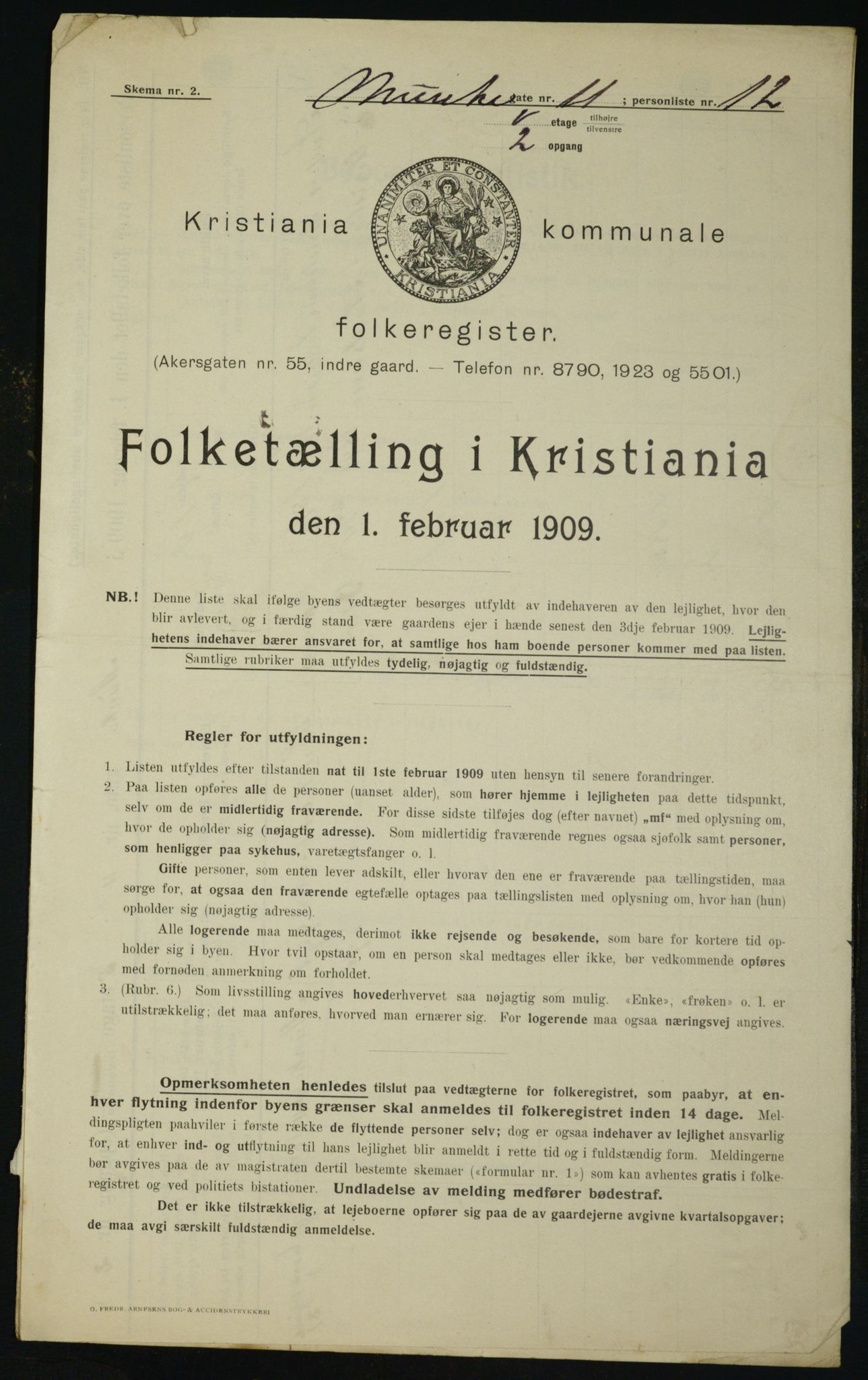 OBA, Kommunal folketelling 1.2.1909 for Kristiania kjøpstad, 1909, s. 61619