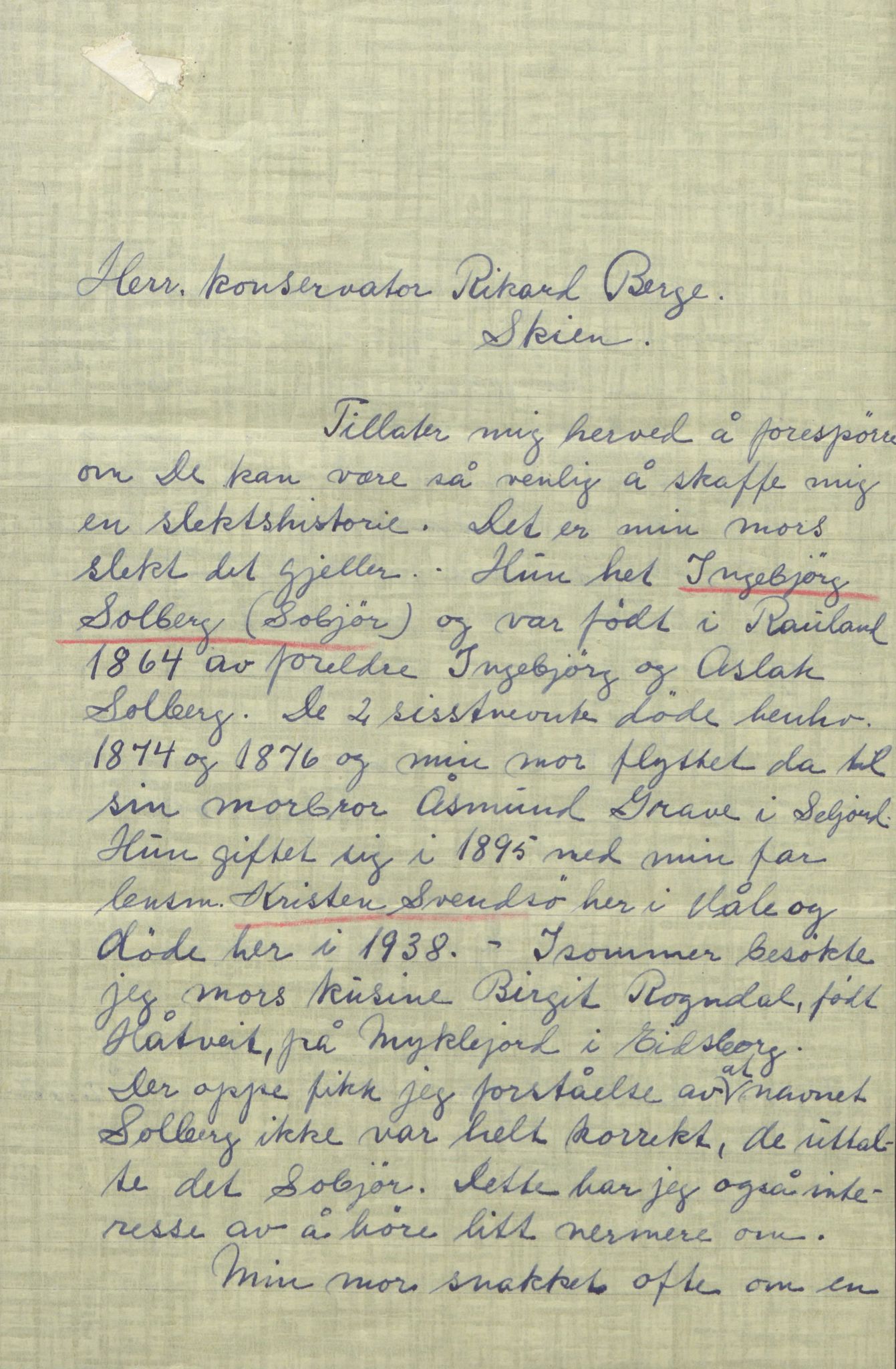 Rikard Berge, TEMU/TGM-A-1003/F/L0018/0057: 600-656 / 656 Brev til Rikard Berge, 17 nr,, 1910-1950