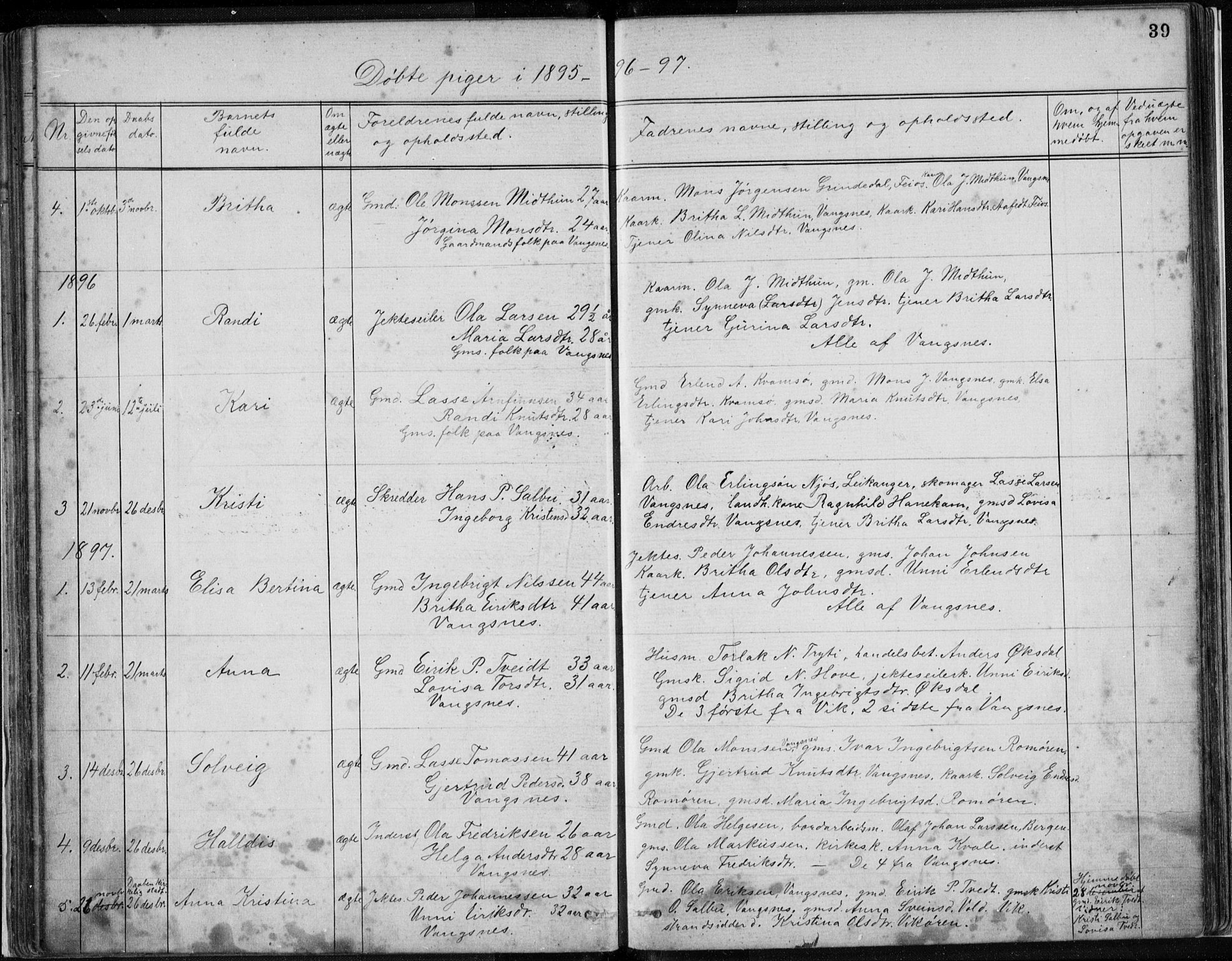 Vik sokneprestembete, AV/SAB-A-81501/H/Hab/Habc/L0002: Klokkerbok nr. C 2, 1880-1934, s. 39