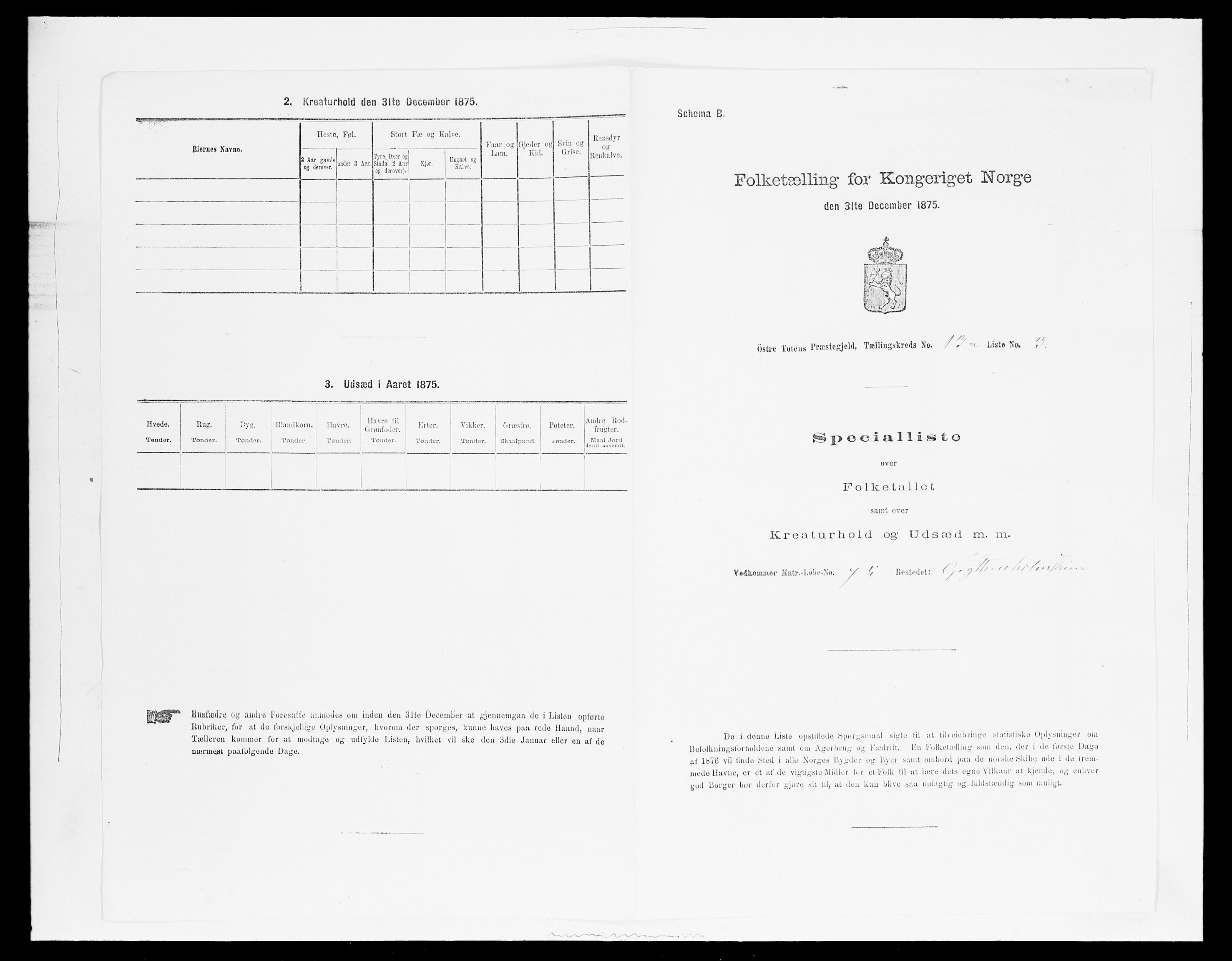 SAH, Folketelling 1875 for 0528P Østre Toten prestegjeld, 1875, s. 2393