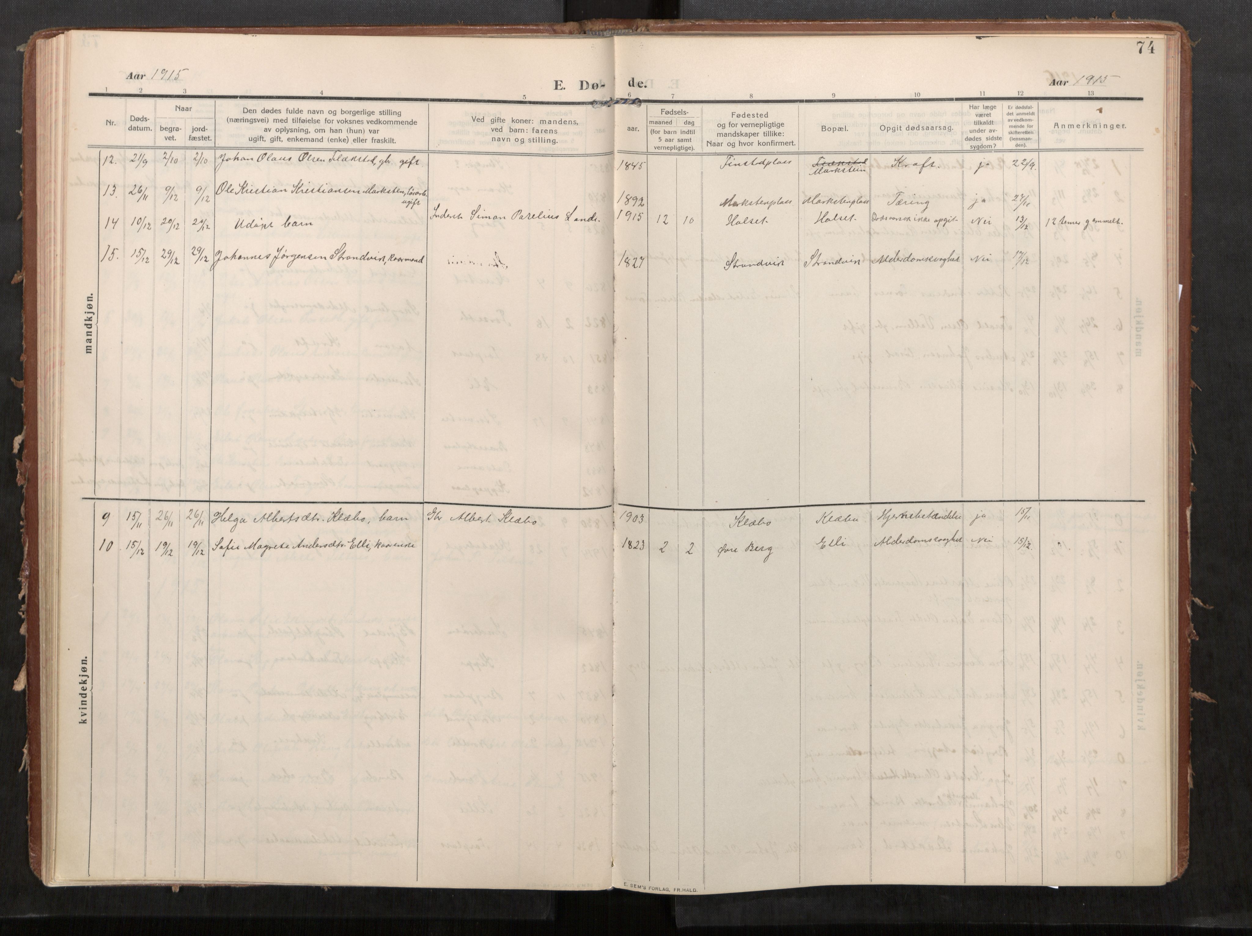 Stod sokneprestkontor, AV/SAT-A-1164/1/I/I1/I1a/L0002: Ministerialbok nr. 2, 1909-1922, s. 74