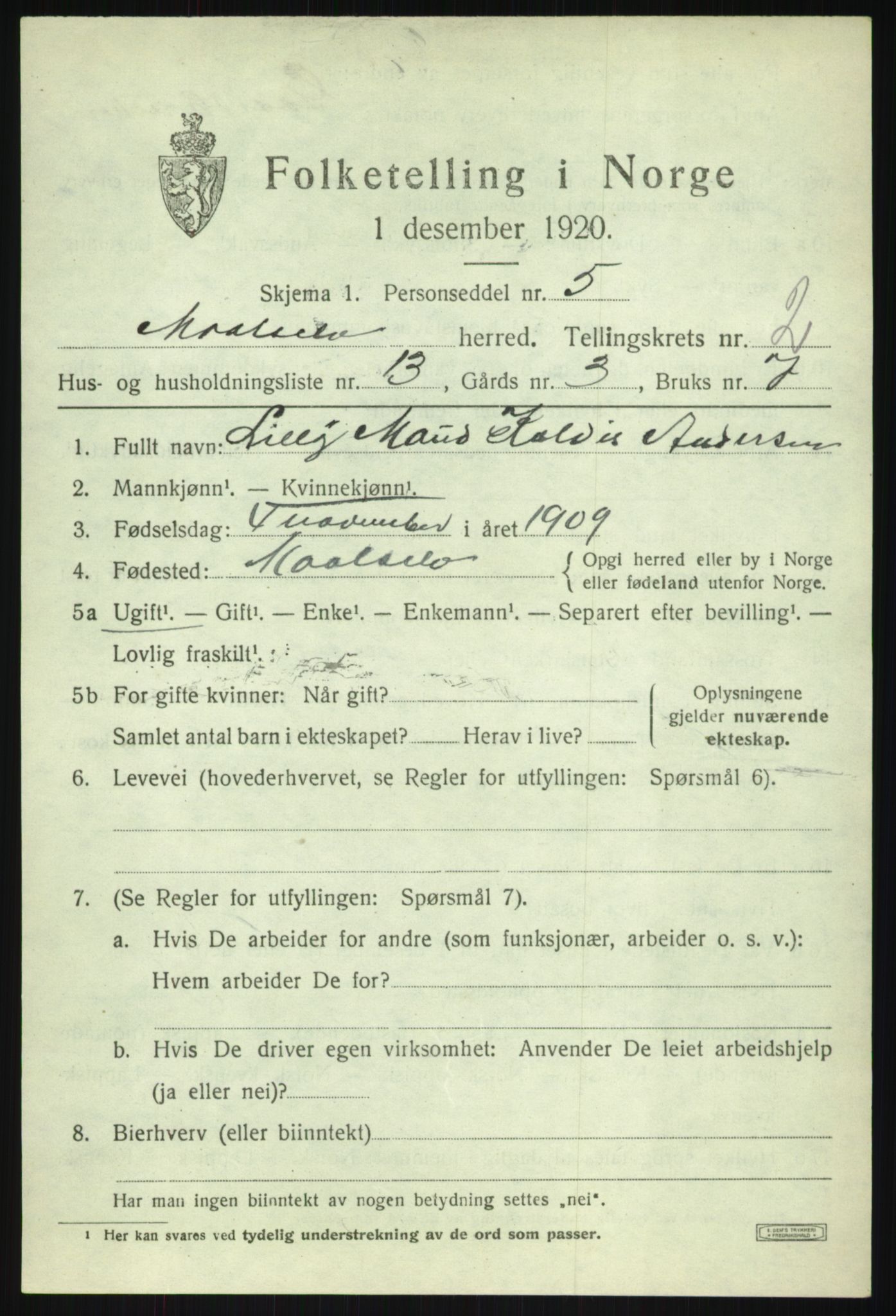 SATØ, Folketelling 1920 for 1924 Målselv herred, 1920, s. 1933